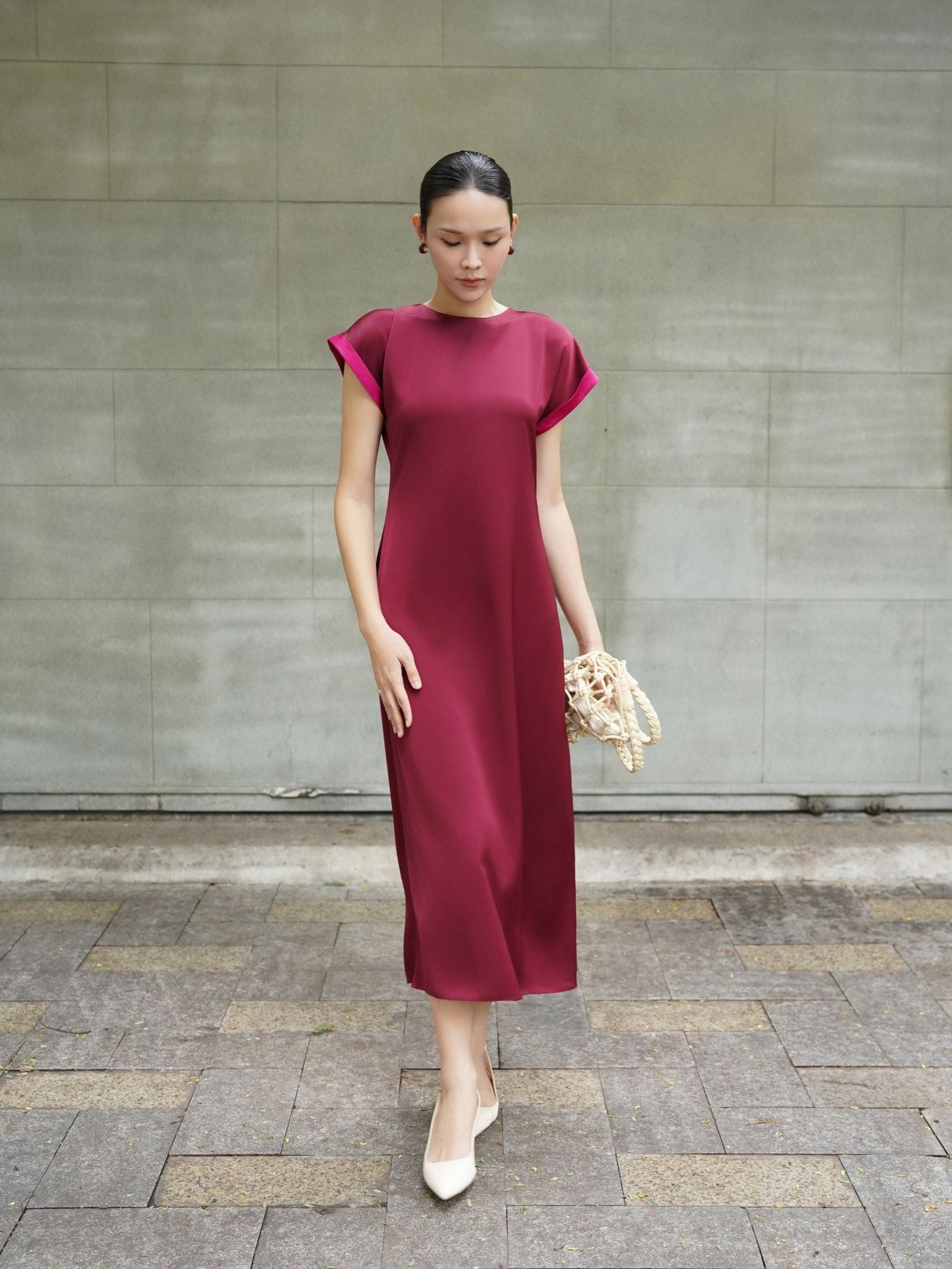  Đầm lụa phối màu tay áo | Mauve Highlight dress 