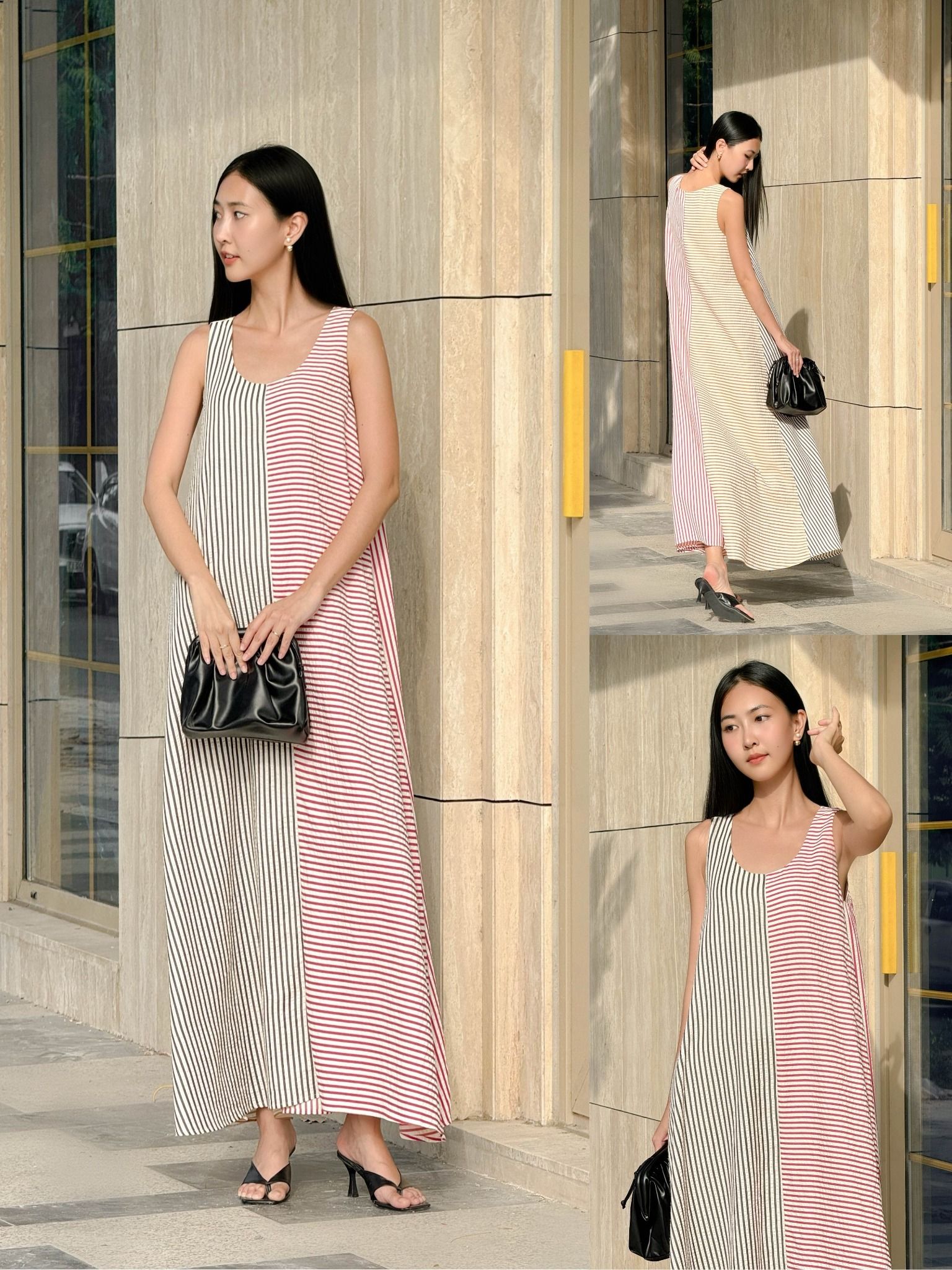  Đầm maxi sọc phối màu Mauve Striped Relax dress 