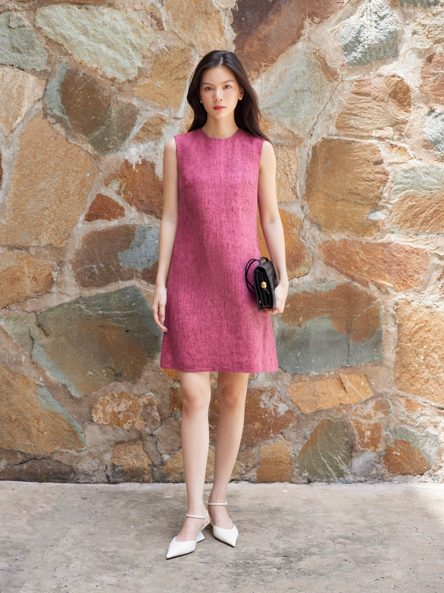  Đầm ngắn basic Mauve linen mini dress 