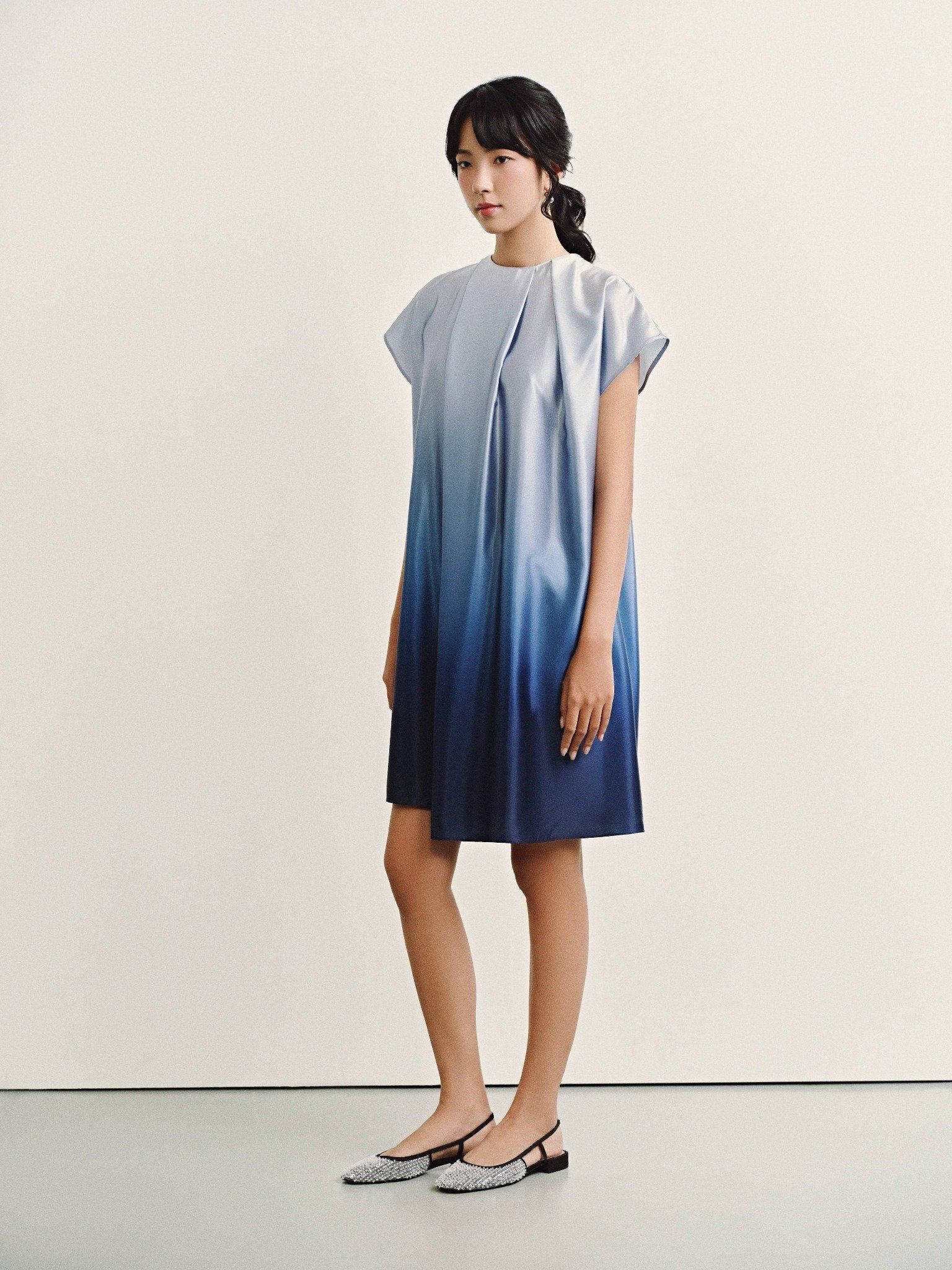  Đầm lụa loang màu thắt nơ | Mauve Ombre dress 