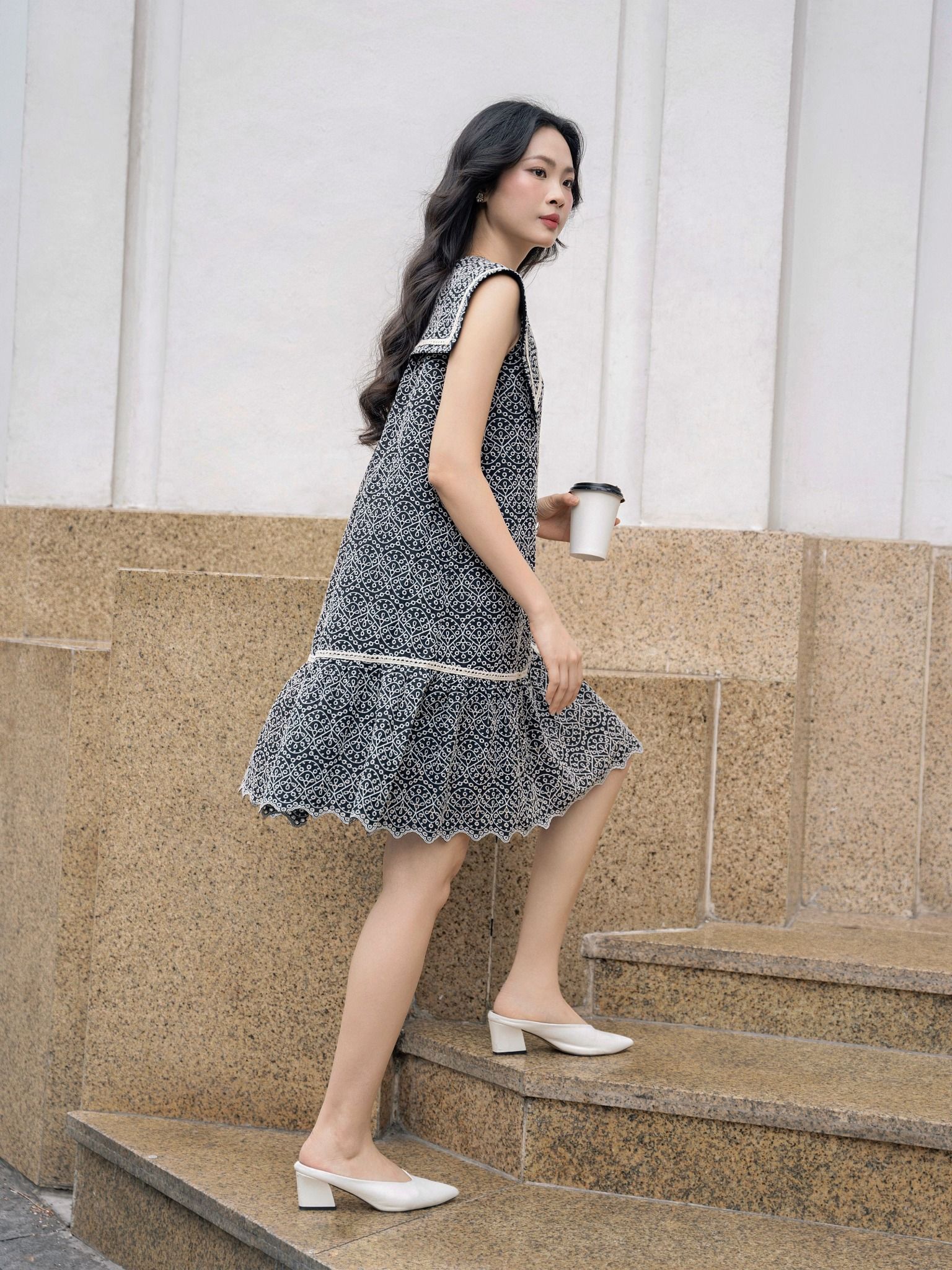  Đầm cotton thêu cổ thuỷ thủ Mauve Sailor dress 