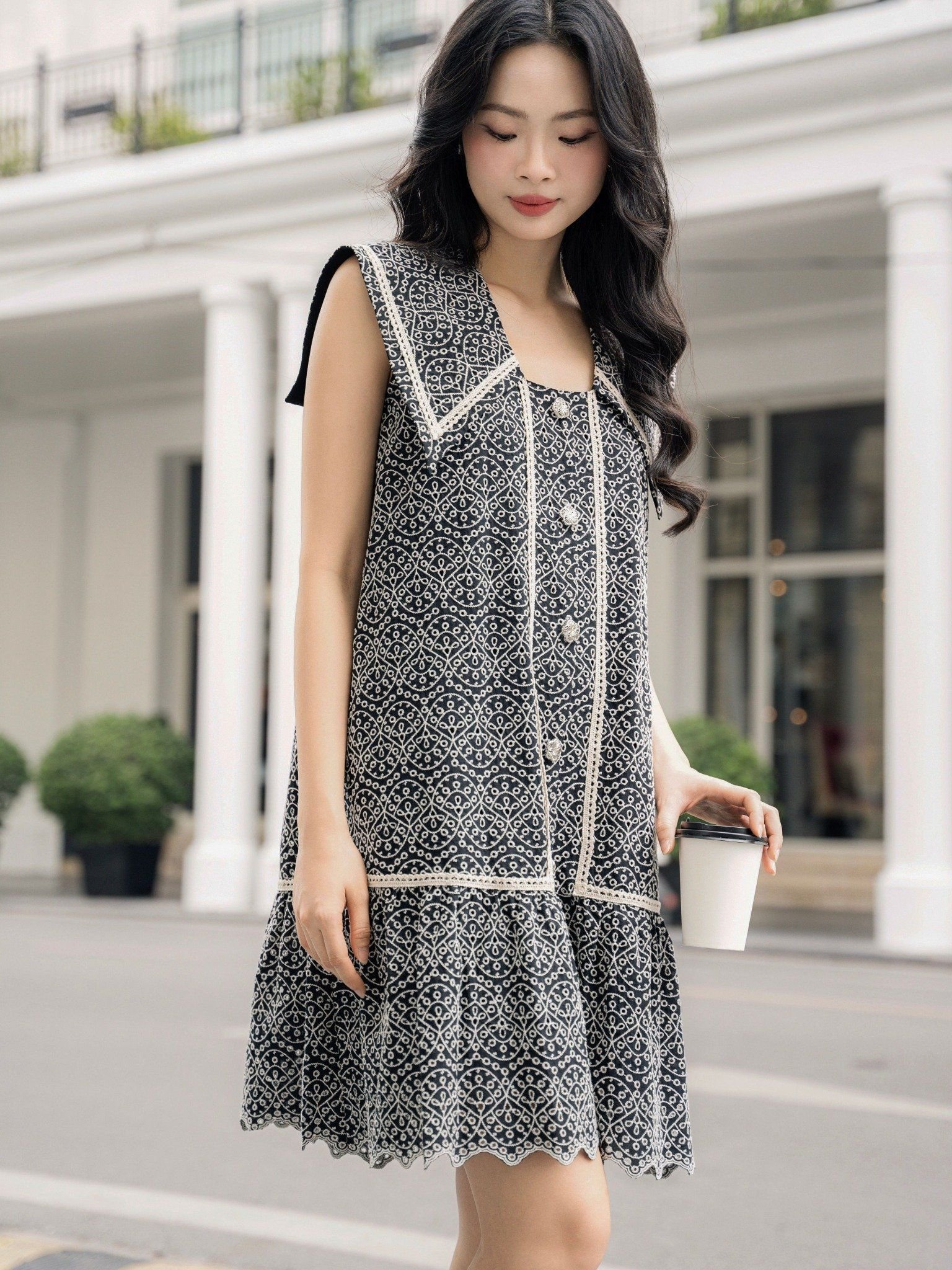  Đầm cotton thêu cổ thuỷ thủ Mauve Sailor dress 