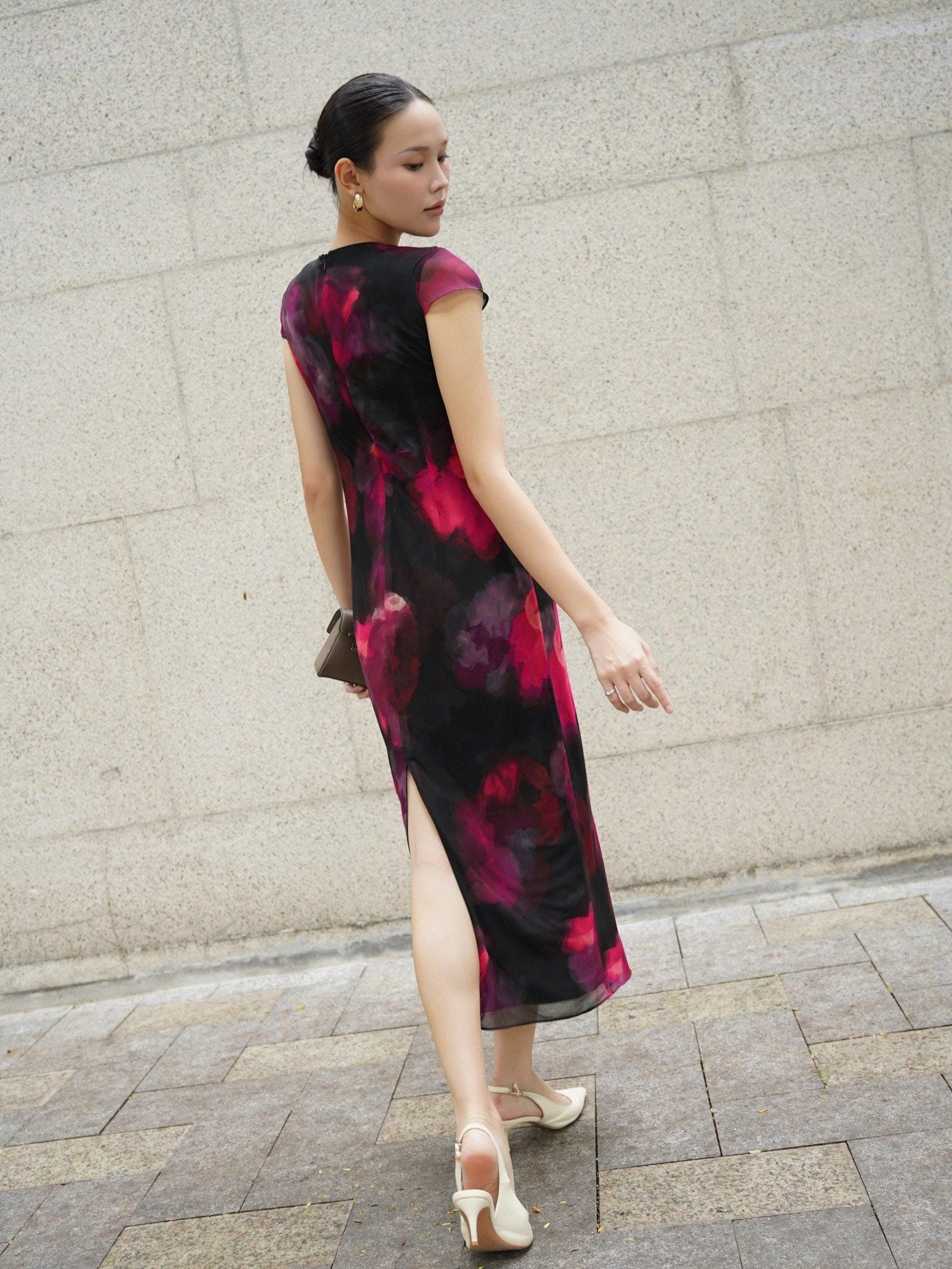  Đầm lụa phối lưới hoa | Mauve Silk Mesh dress 