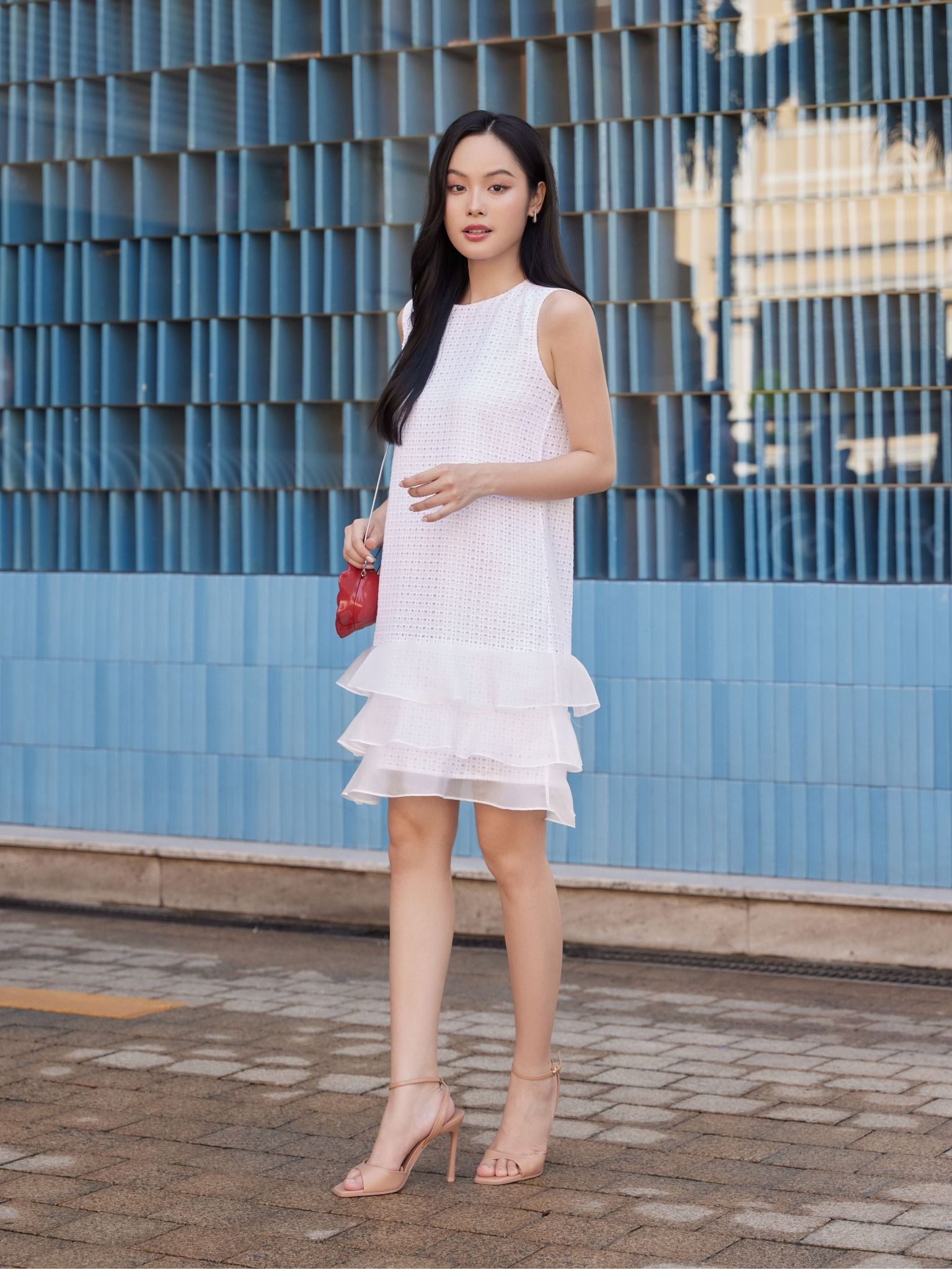  Đầm cotton thêu phối 3 tầng bèo | Mauve Ruffled dress 
