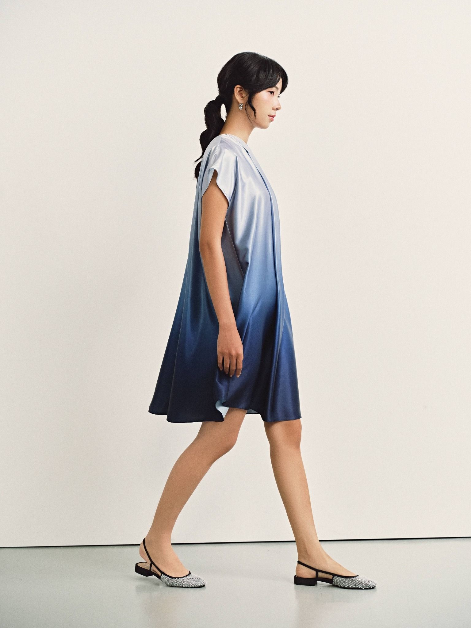  Đầm lụa loang màu thắt nơ | Mauve Ombre dress 