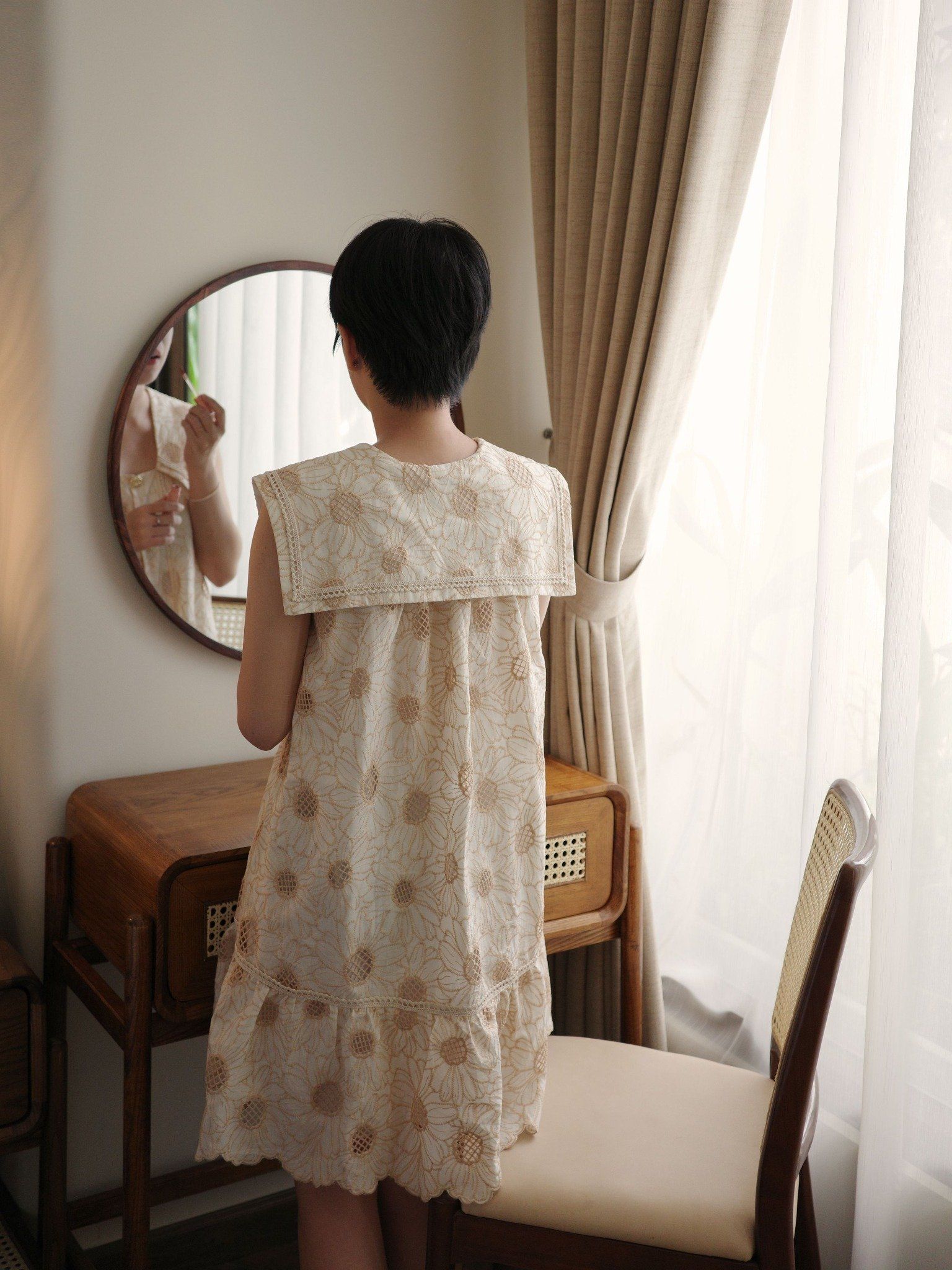  Đầm cotton thêu cổ thuỷ thủ Mauve Sailor dress 