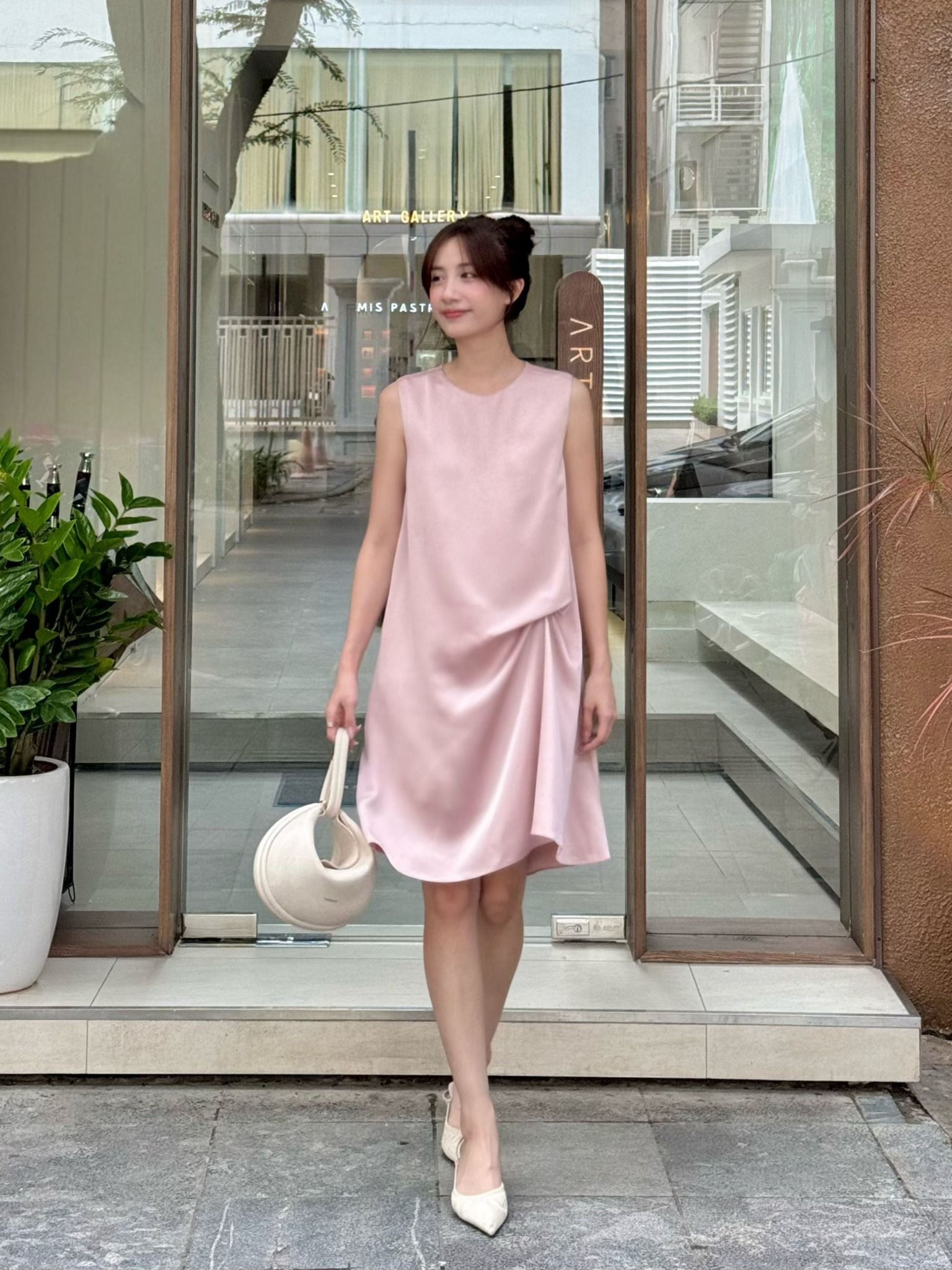  Đầm lụa cách điệu eo Mauve Gathered detail dress 