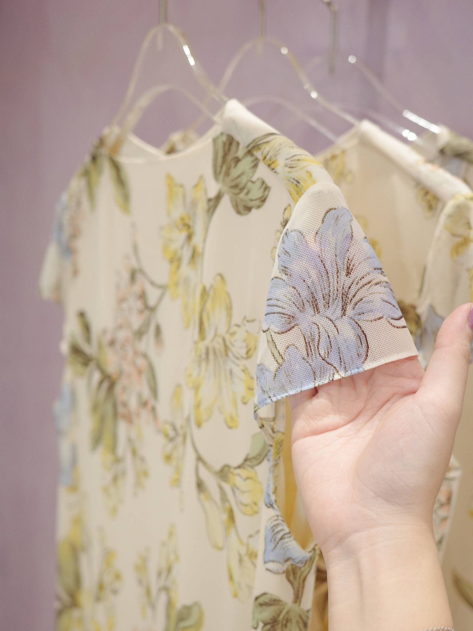  Đầm lụa phối lưới hoa | Mauve Silk Mesh dress 