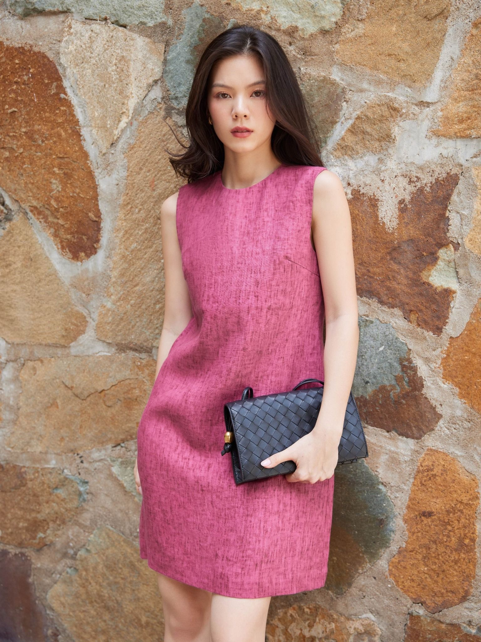  Đầm ngắn basic Mauve linen mini dress 