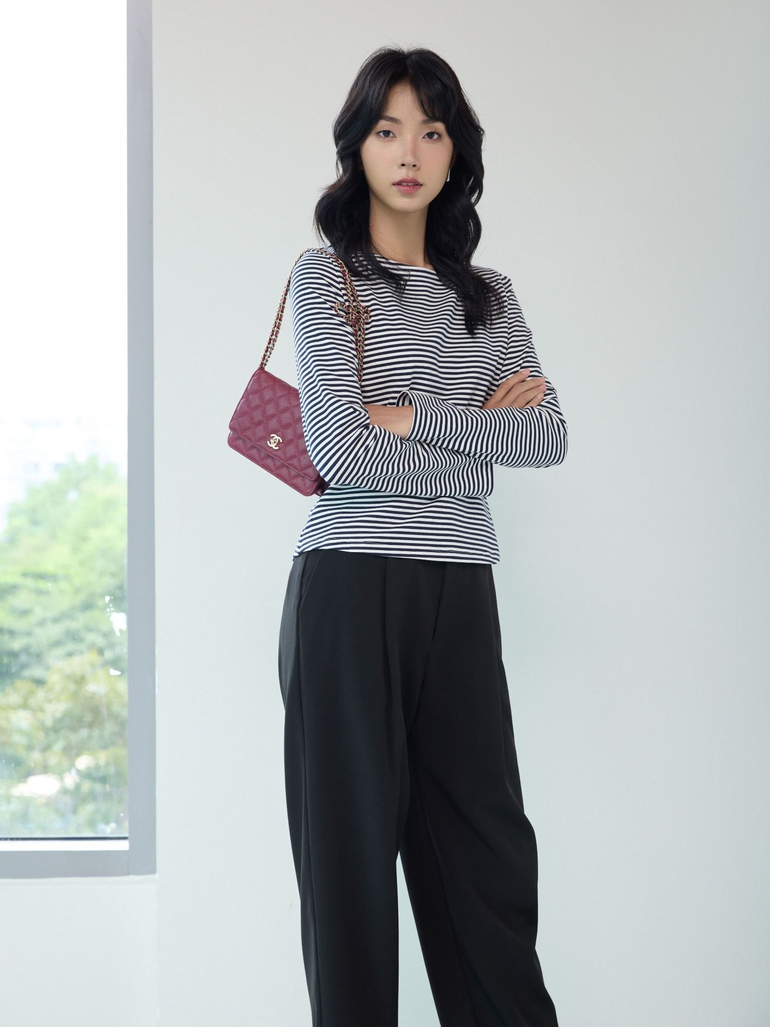  Áo phông tay dài | Mauve Striped tee 