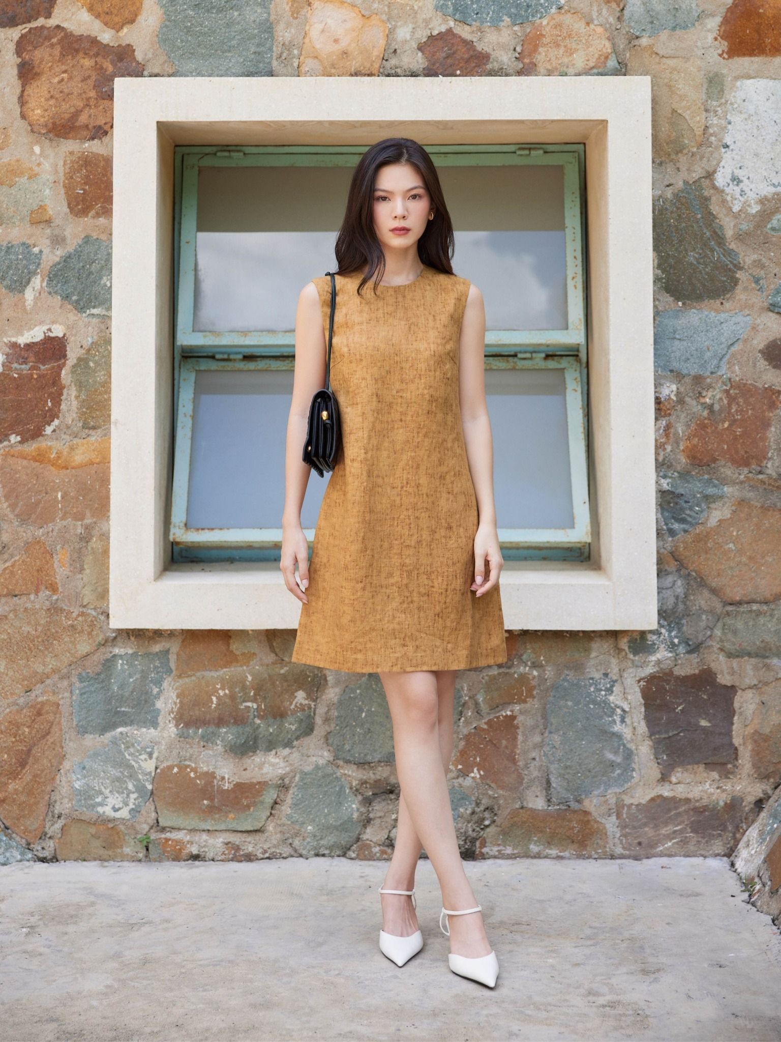  Đầm ngắn basic Mauve linen mini dress 