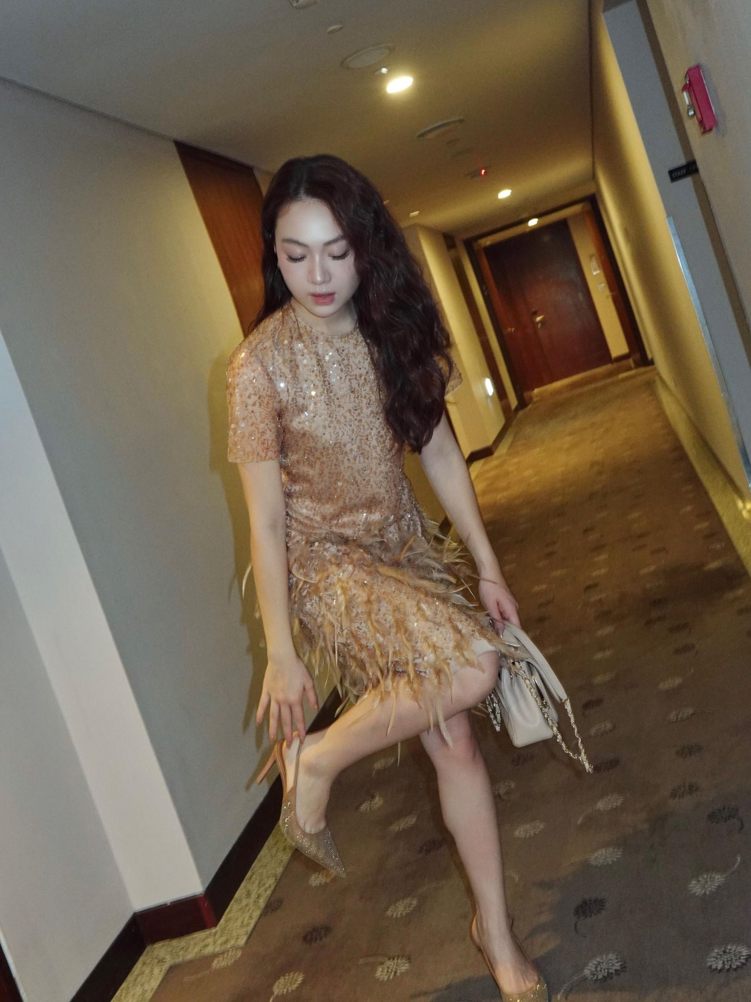 Đầm đính kết lông vũ và hạt | Mauve Mocha dress 