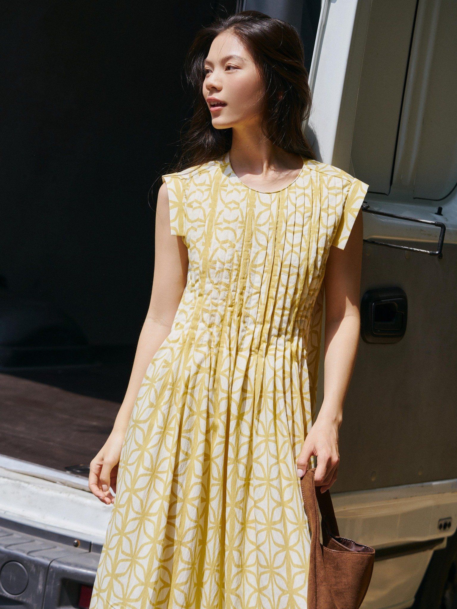  Đầm hoạ tiết xếp li | Mauve Pattern dress 