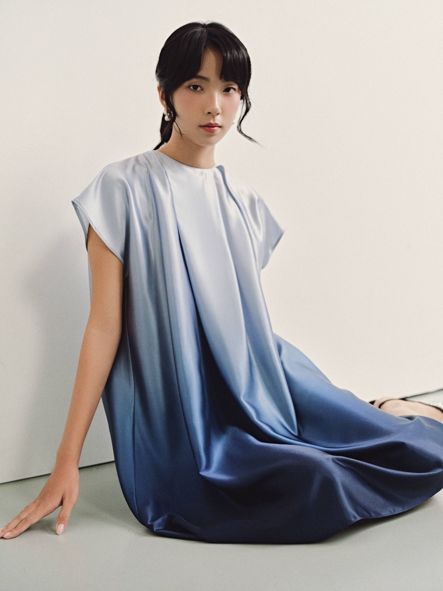  Đầm lụa loang màu thắt nơ | Mauve Ombre dress 