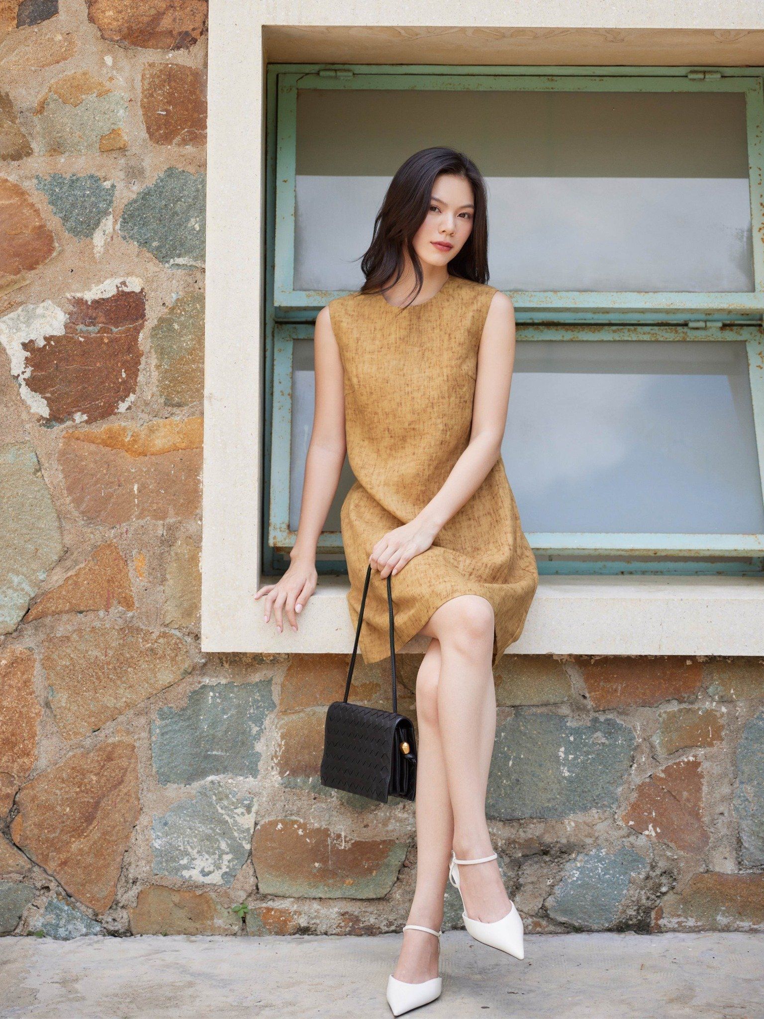  Đầm ngắn basic Mauve linen mini dress 
