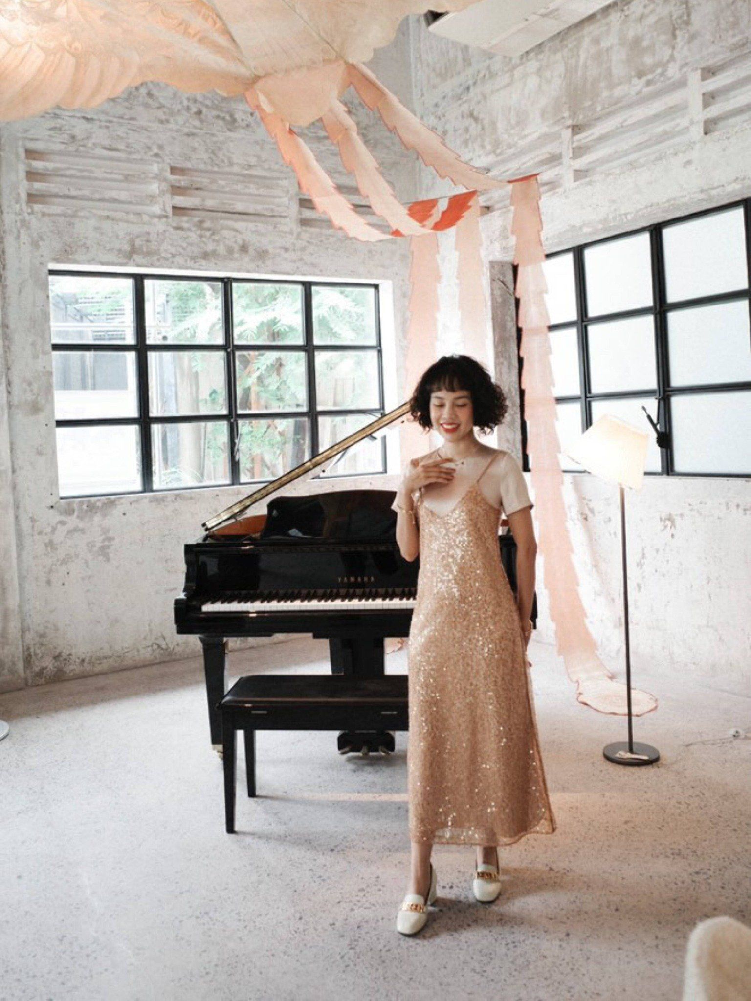  Đầm kim sa phối lụa | Mauve Sequin dress 