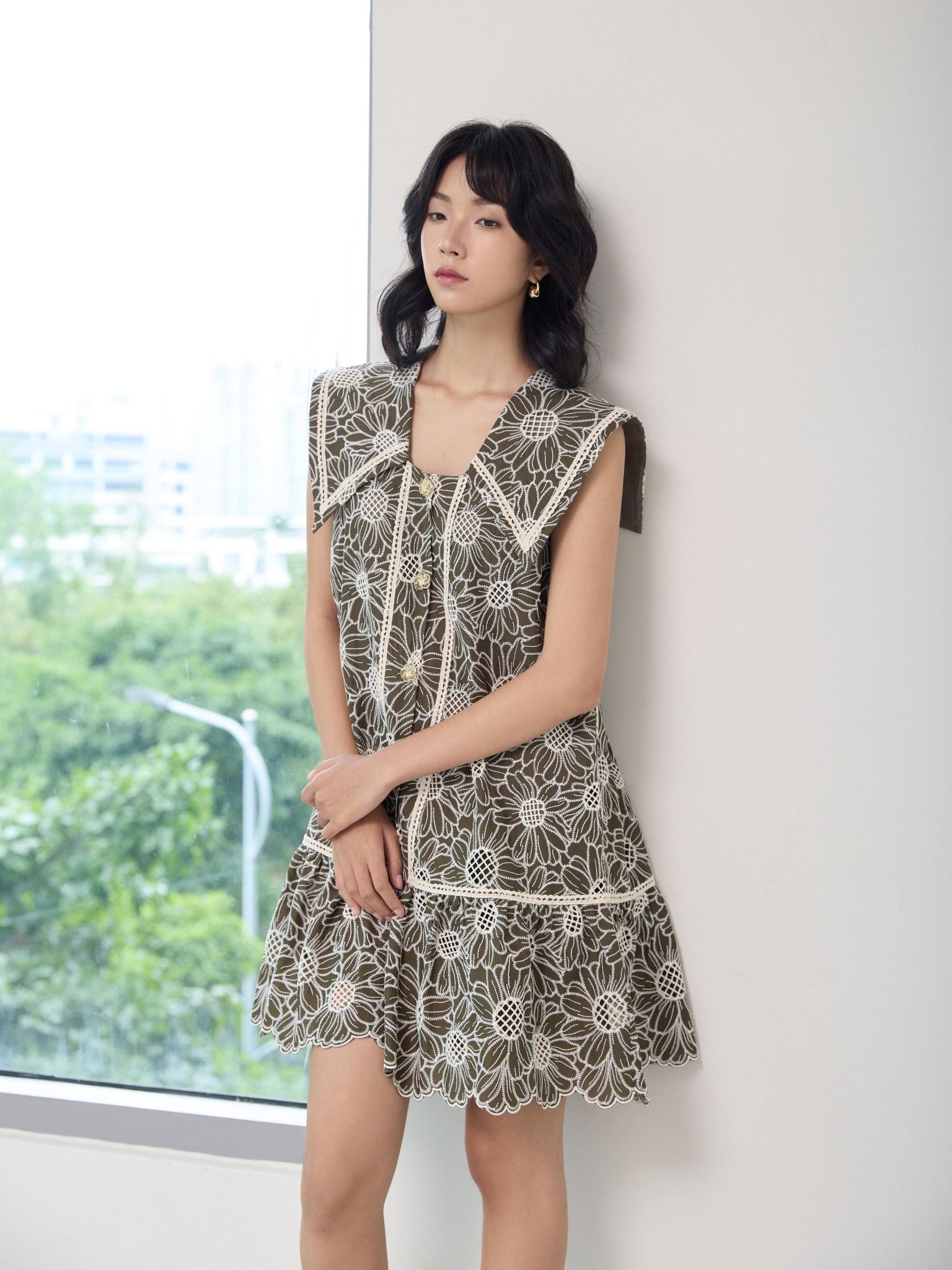  Đầm cotton thêu cổ thuỷ thủ Mauve Sailor dress 