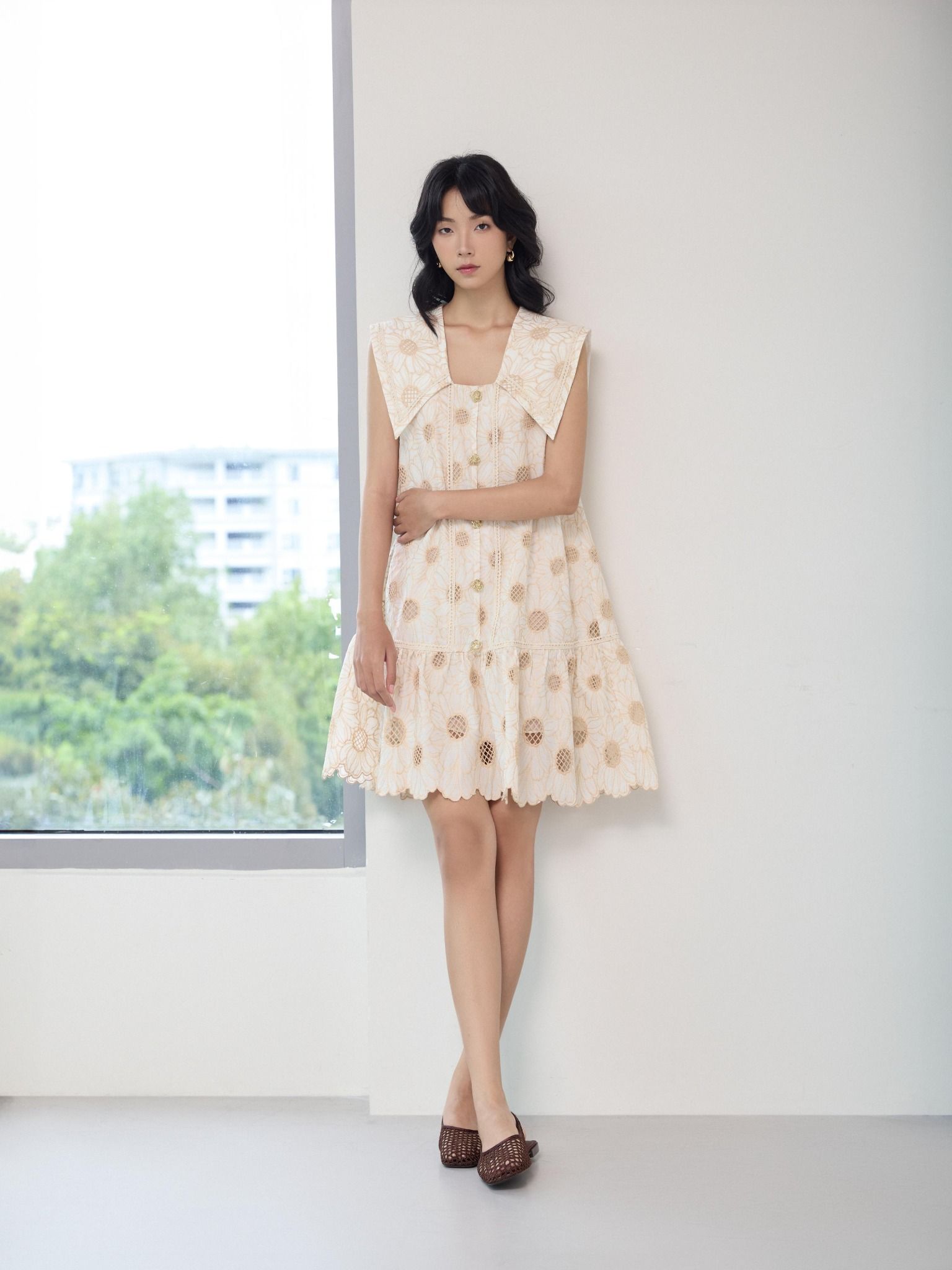  Đầm cotton thêu cổ thuỷ thủ Mauve Sailor dress 