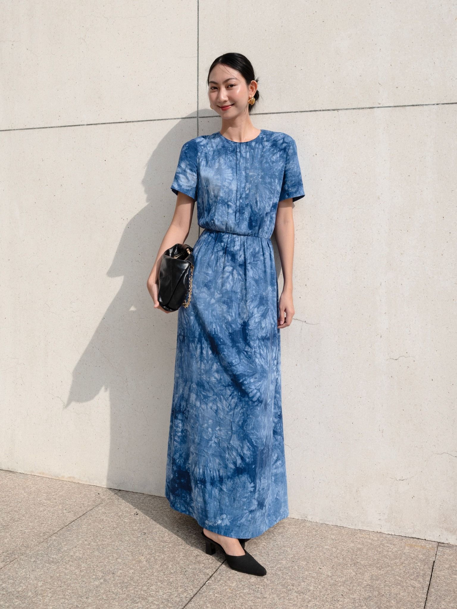  Đầm linen hoa nhún eo Mauve Flower Speck dress 