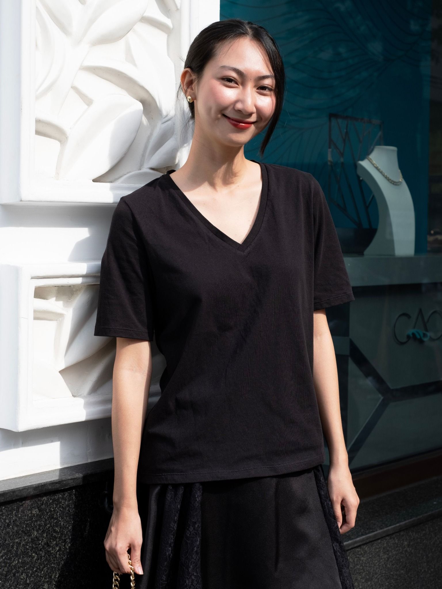  Áo phông cổ tim | Mauve V neck tee 