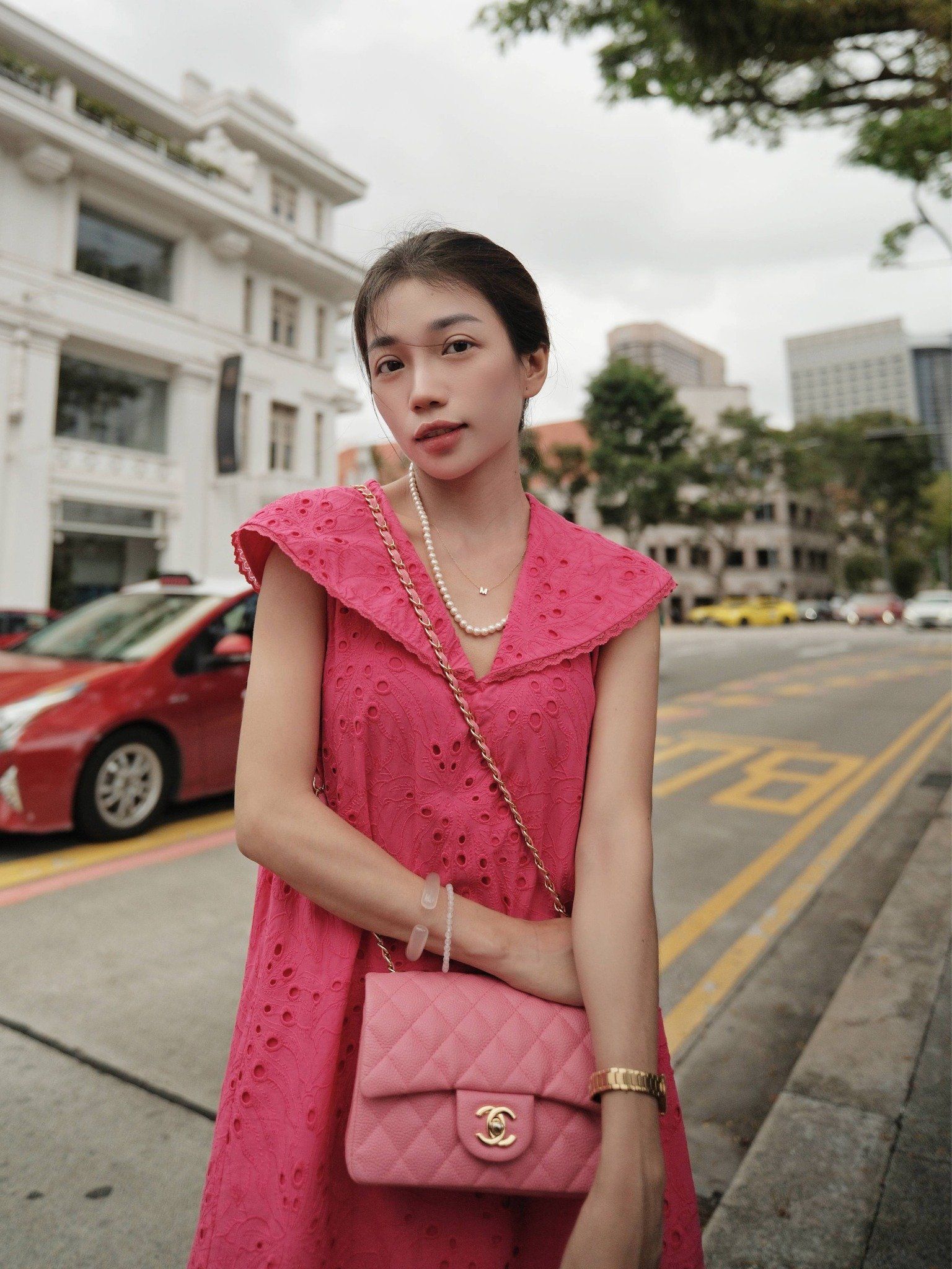  Đầm cotton thêu cổ lá sen Mauve Lotus leaf collar dress 