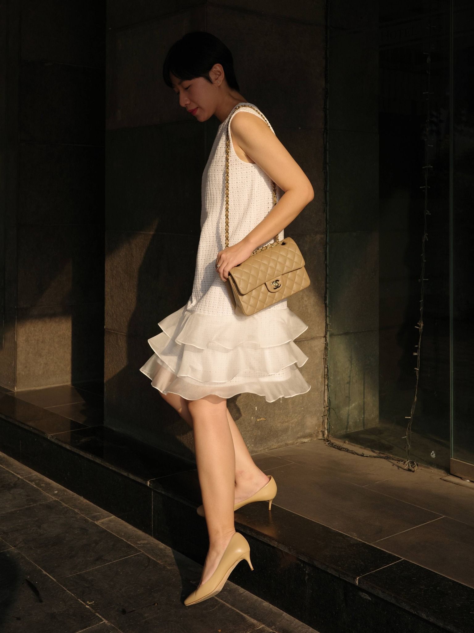  Đầm cotton thêu phối 3 tầng bèo | Mauve Ruffled dress 