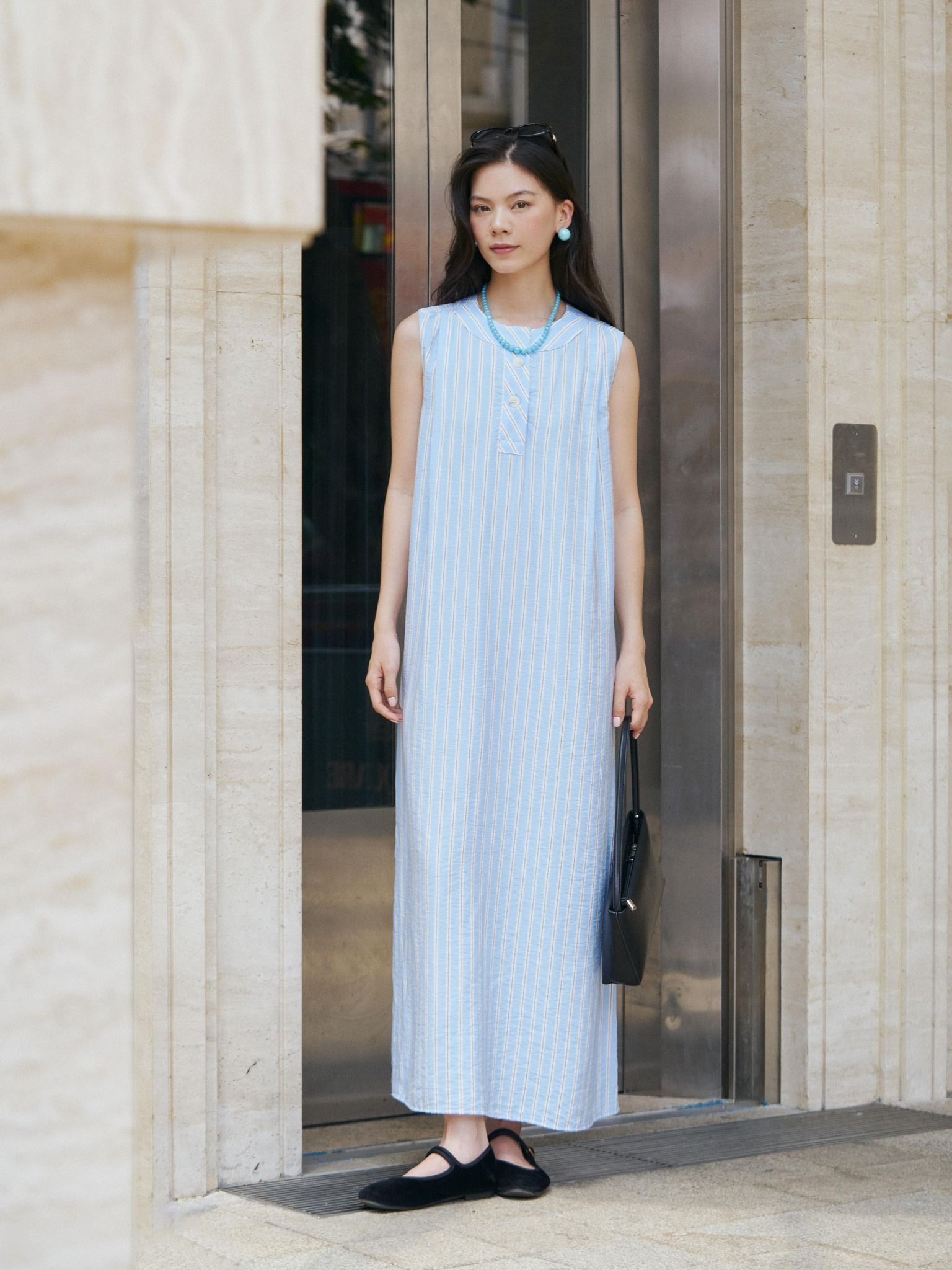  Đầm dài sọc | Mauve Striped dress 