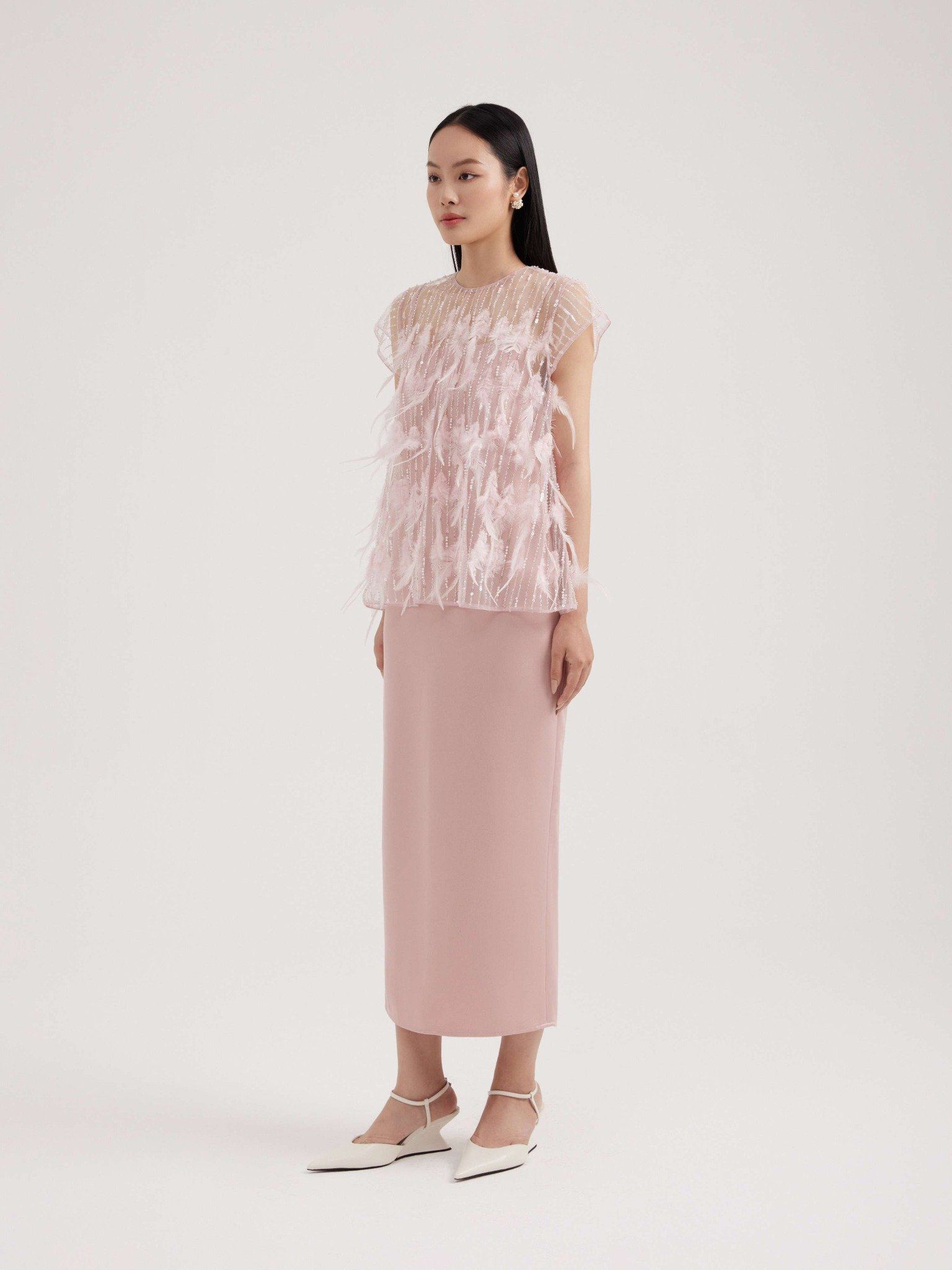  Set đầm bút chì Mauve Feather dress 