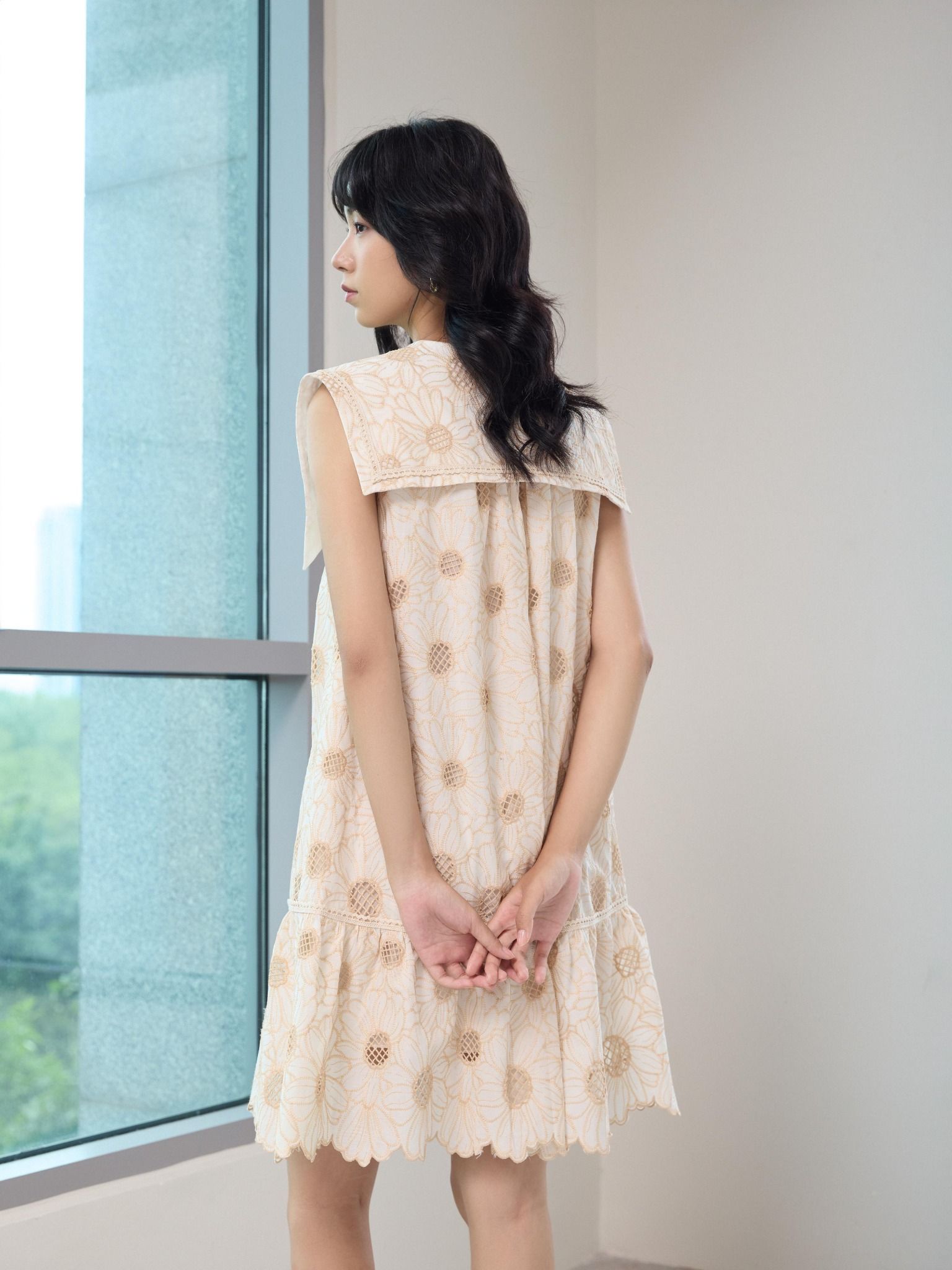  Đầm cotton thêu cổ thuỷ thủ Mauve Sailor dress 