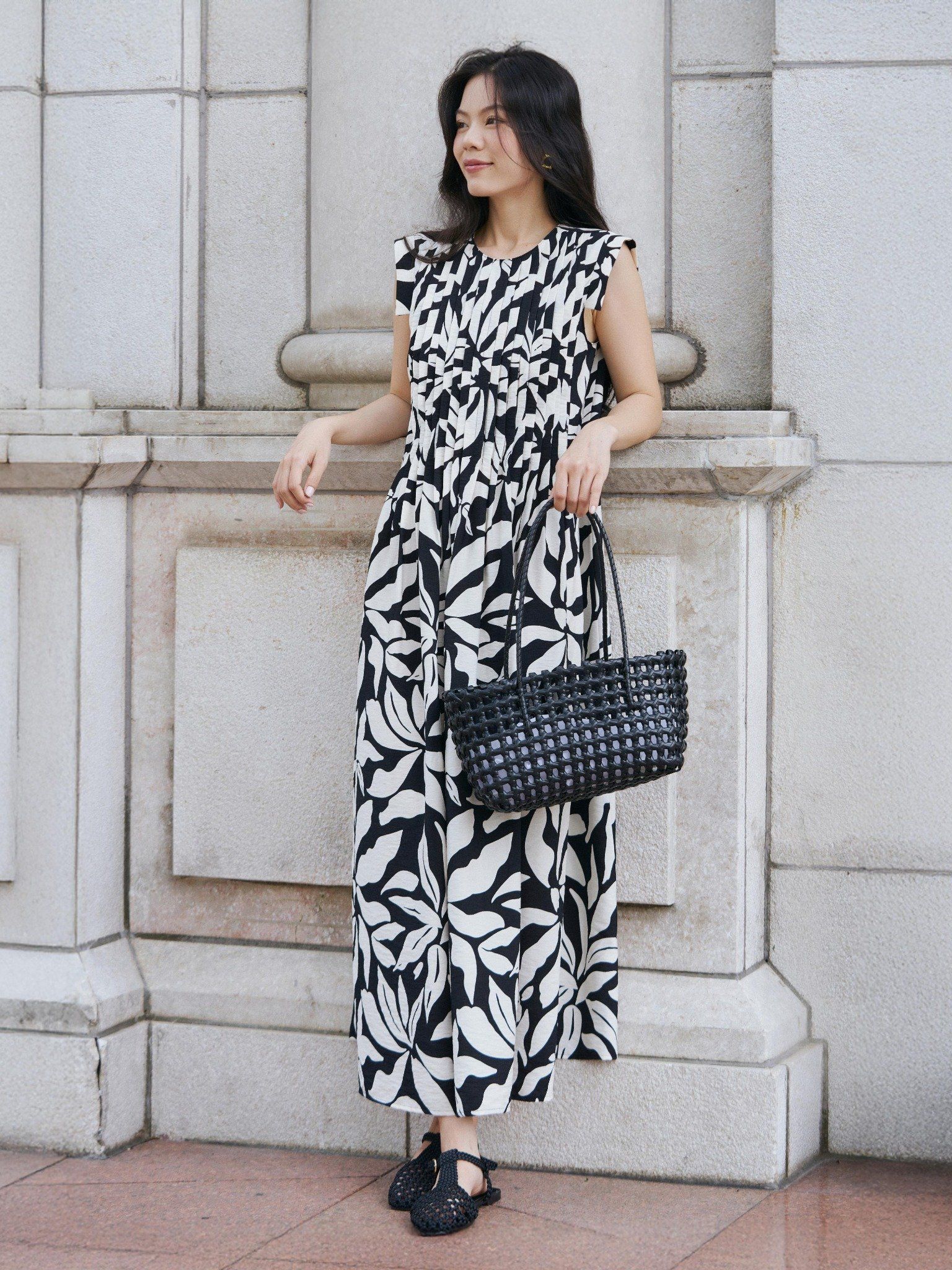 Đầm hoạ tiết xếp li | Mauve Pattern dress 