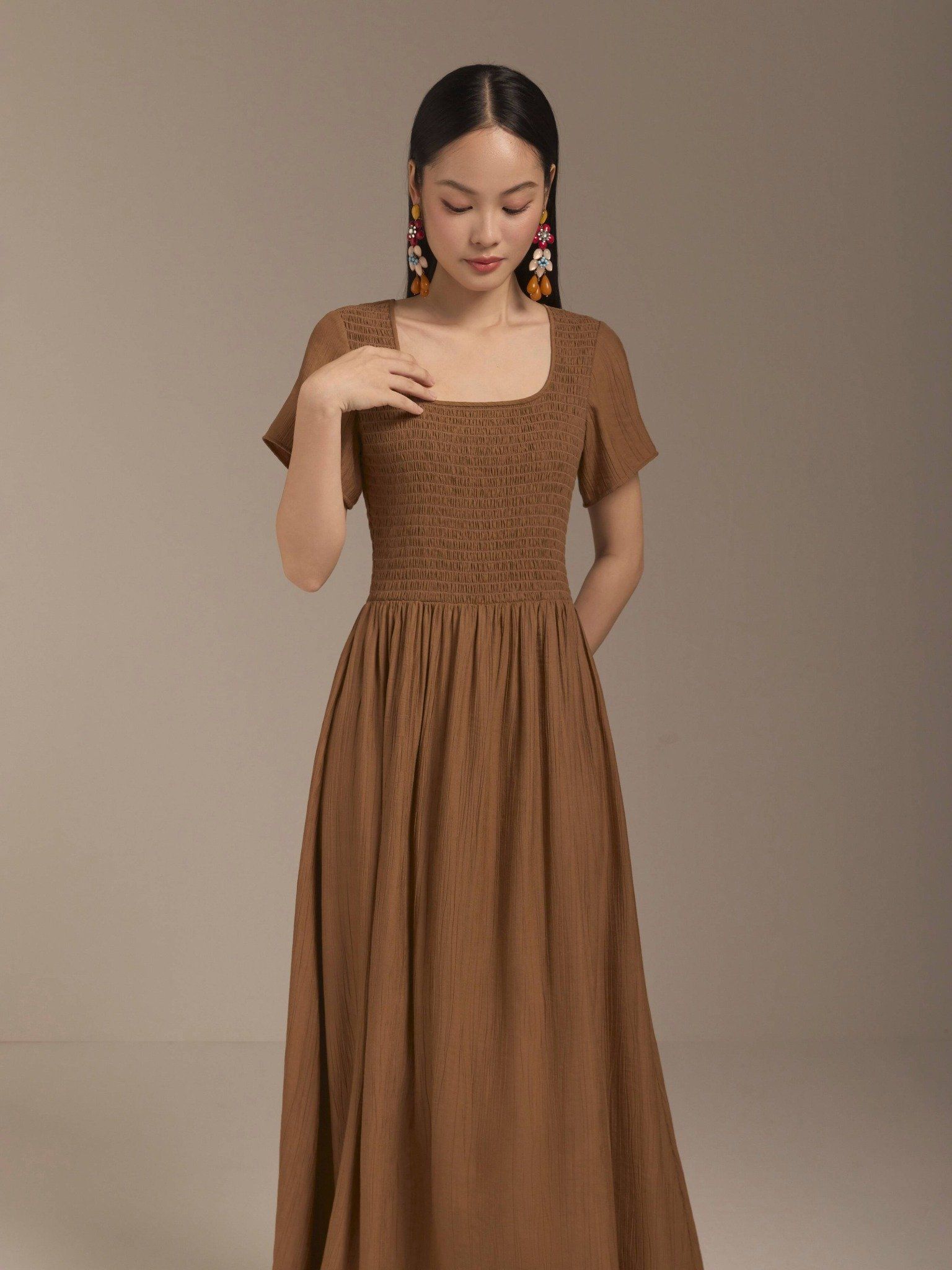  Đầm maxi cotton tơ vân gỗ Mauve Woody dress 