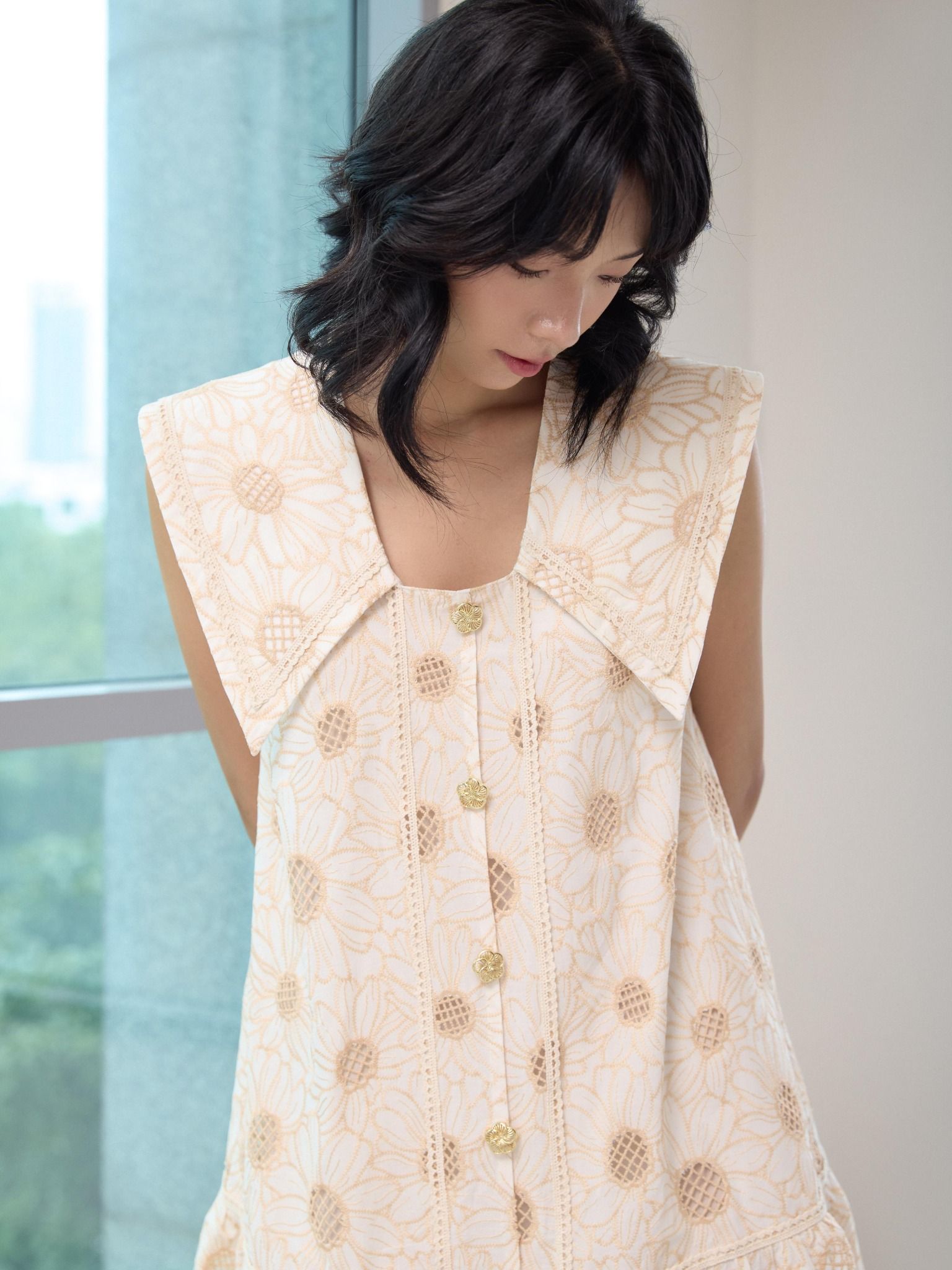  Đầm cotton thêu cổ thuỷ thủ Mauve Sailor dress 