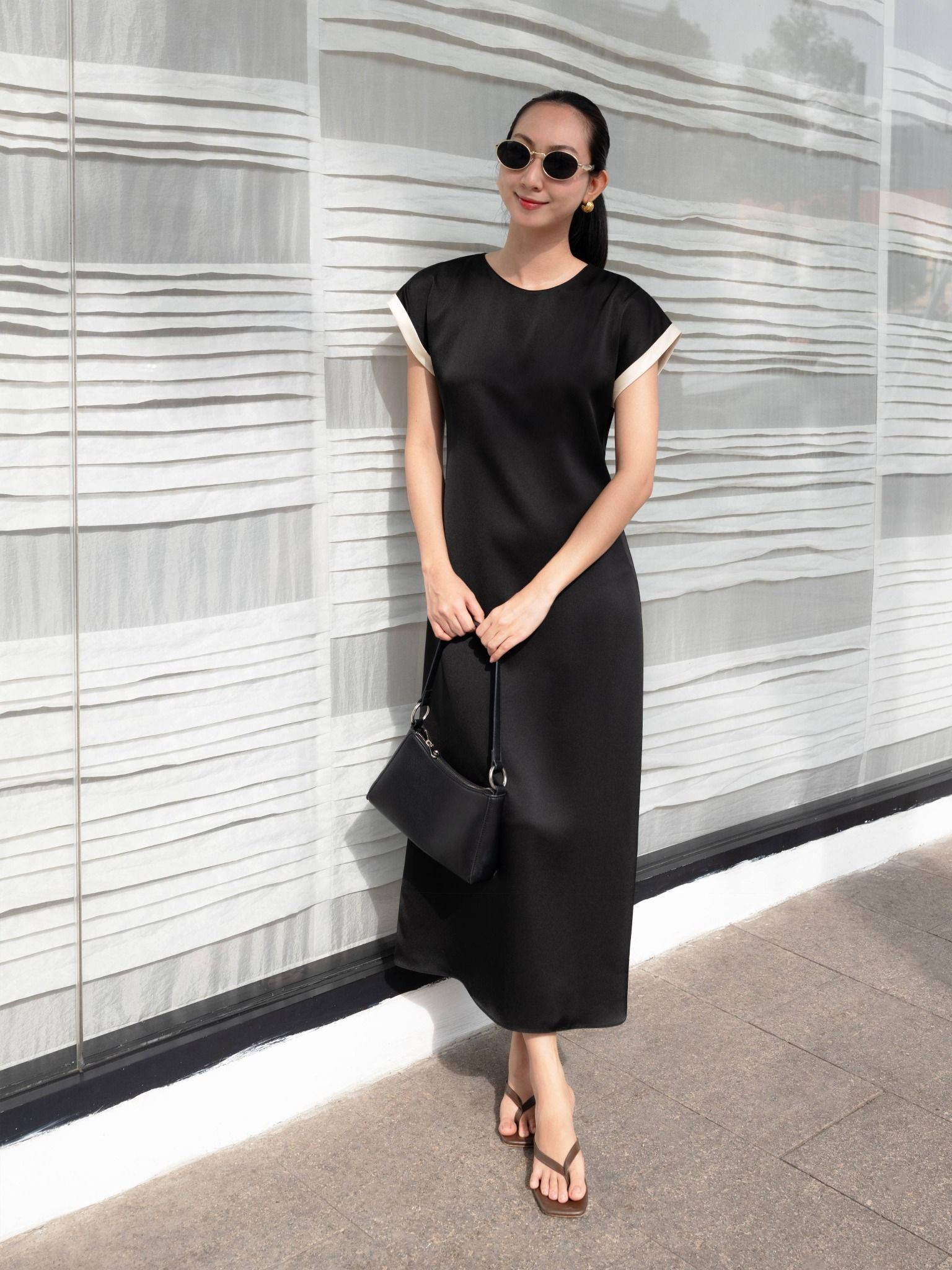  Đầm lụa phối màu tay áo | Mauve Highlight dress 