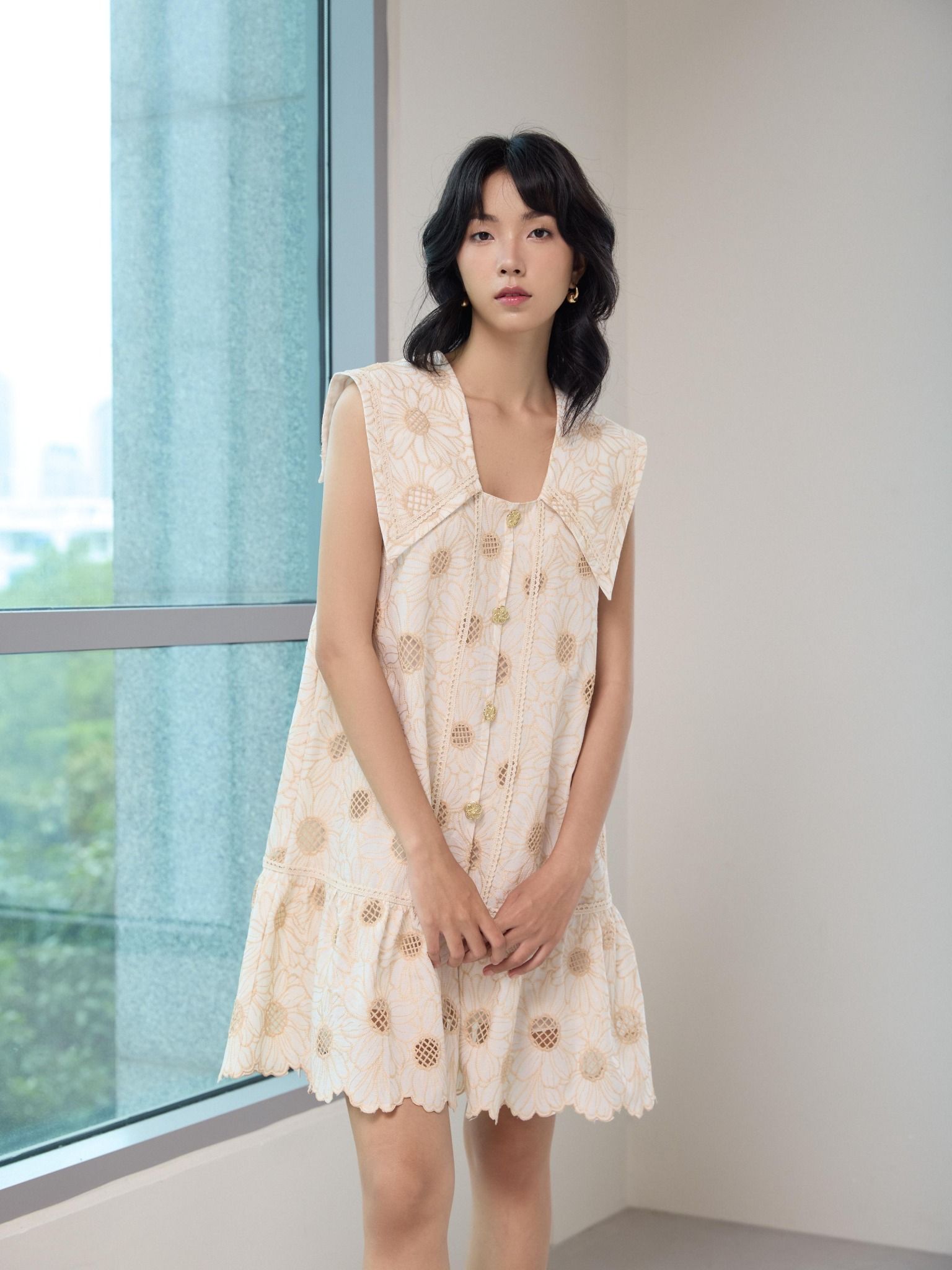  Đầm cotton thêu cổ thuỷ thủ Mauve Sailor dress 