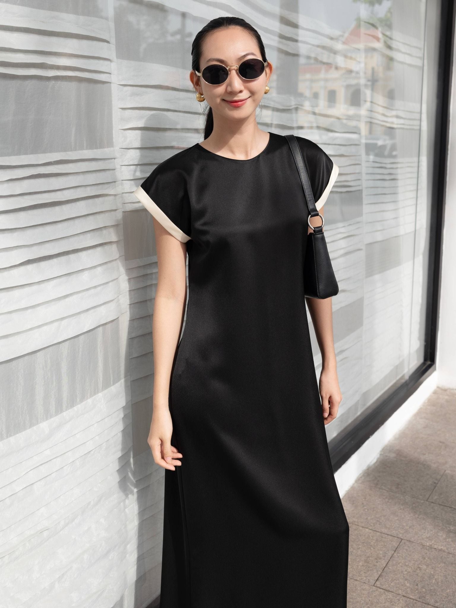  Đầm lụa phối màu tay áo | Mauve Highlight dress 