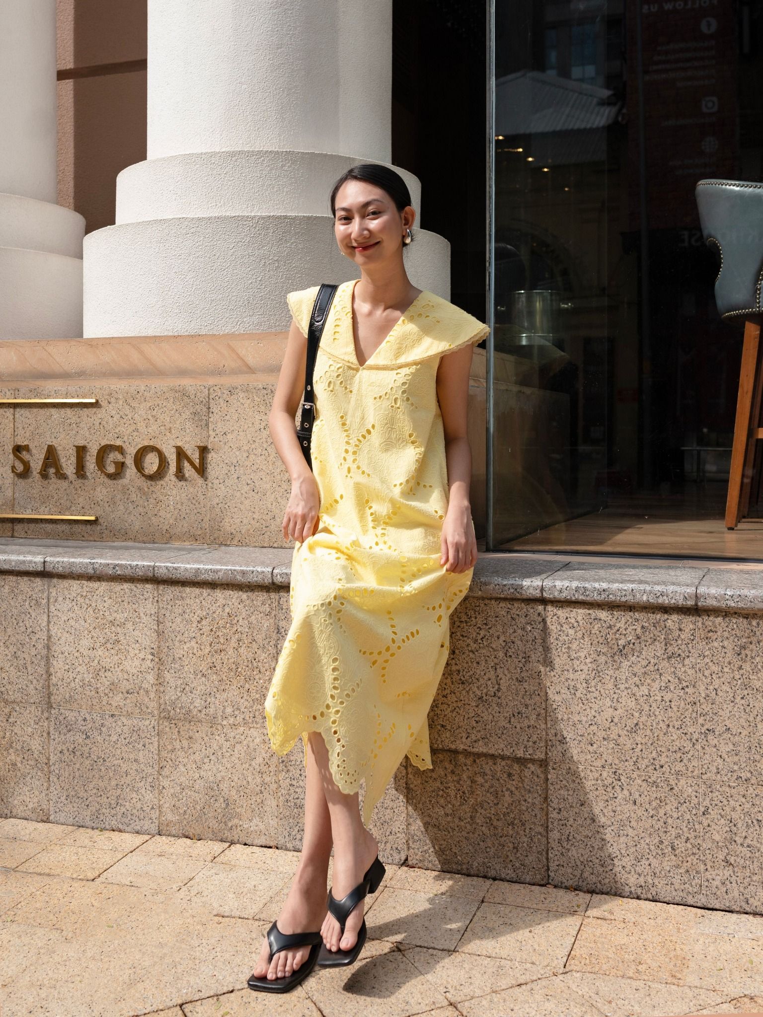  Đầm cotton thêu cổ lá sen Mauve Lotus leaf collar dress 