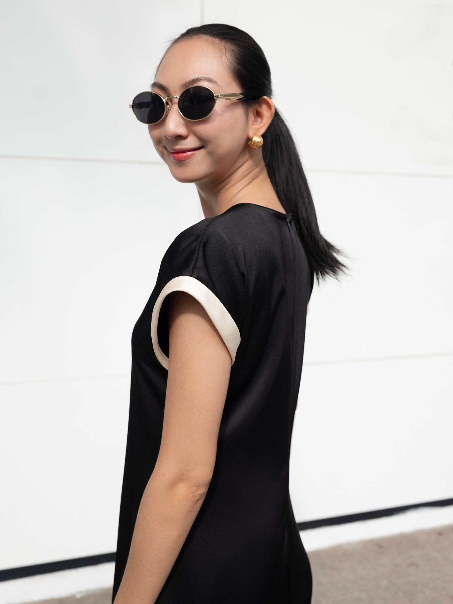  Đầm lụa phối màu tay áo | Mauve Highlight dress 