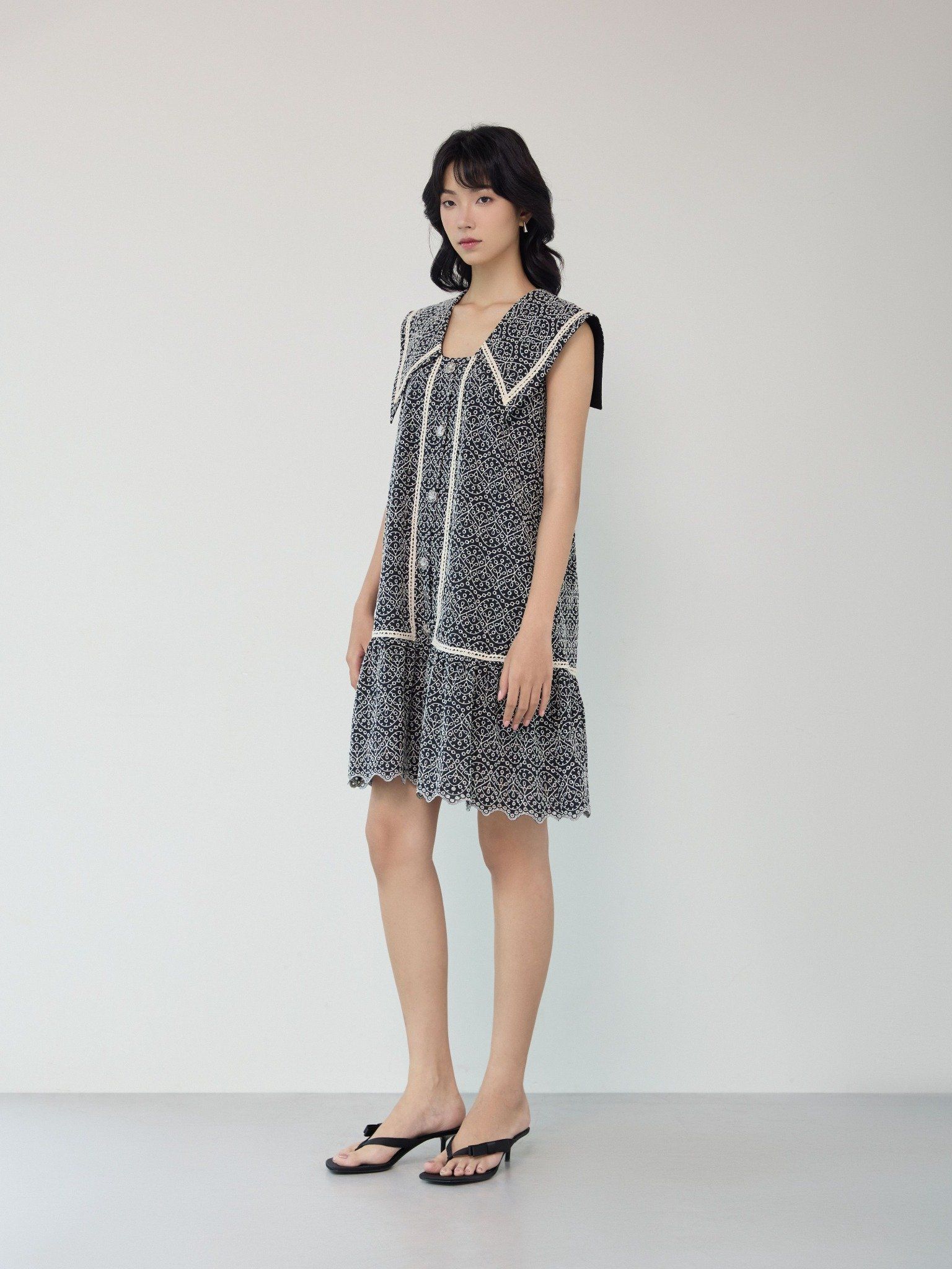  Đầm cotton thêu cổ thuỷ thủ Mauve Sailor dress 