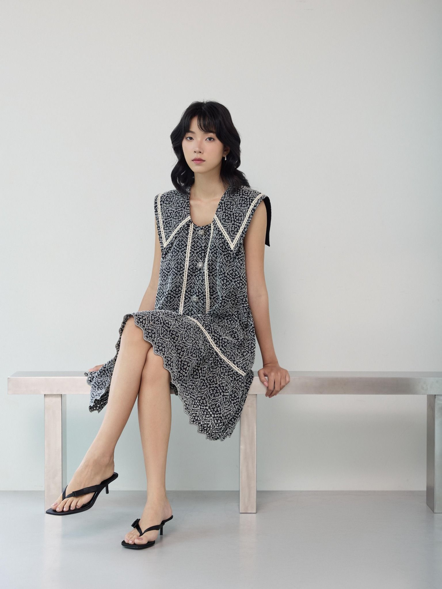  Đầm cotton thêu cổ thuỷ thủ Mauve Sailor dress 