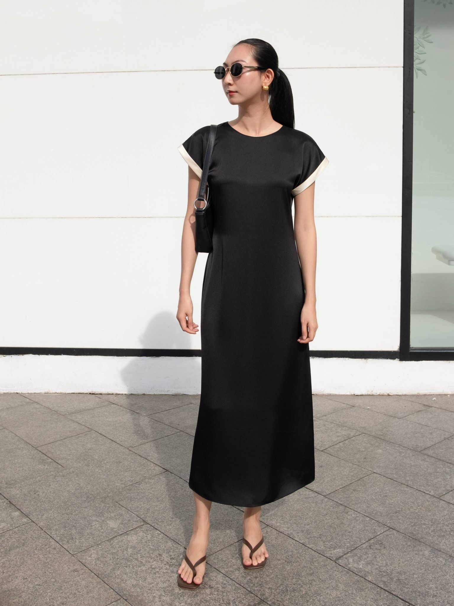  Đầm lụa phối màu tay áo | Mauve Highlight dress 