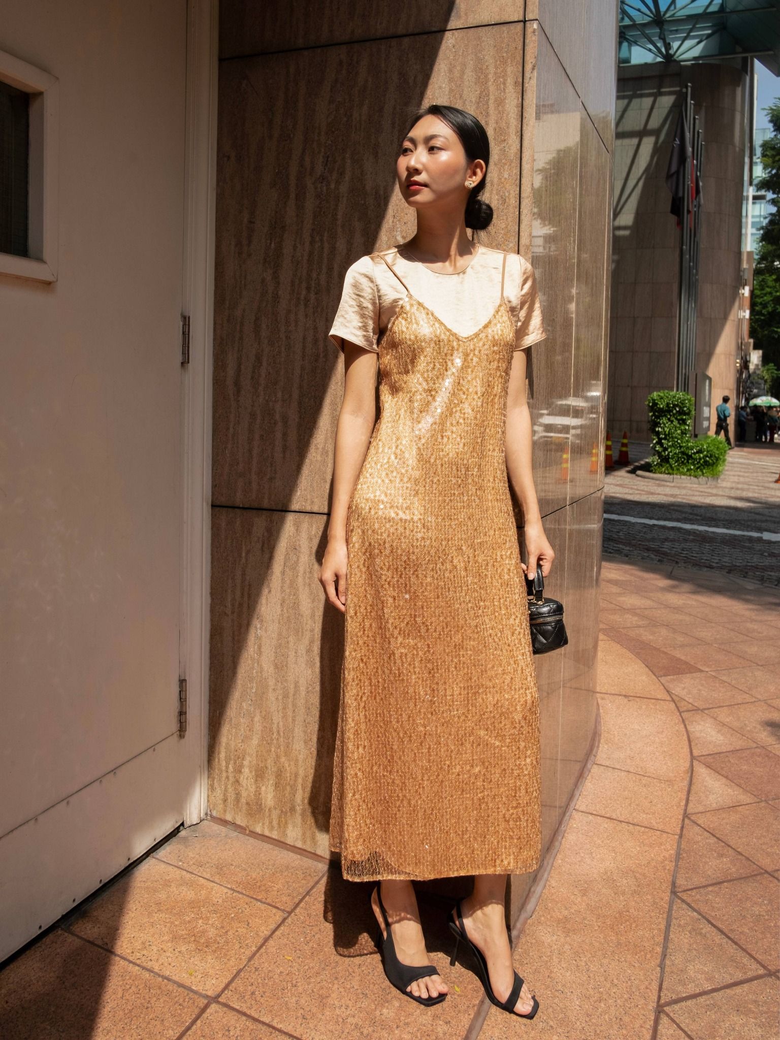  Đầm kim sa phối lụa | Mauve Sequin dress 