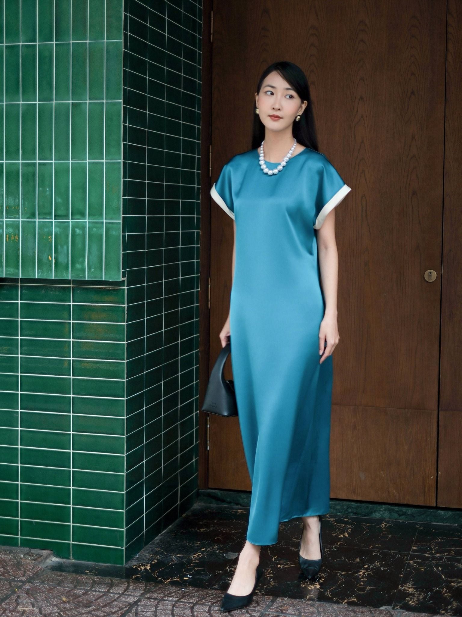  Đầm lụa phối màu tay áo | Mauve Highlight dress 