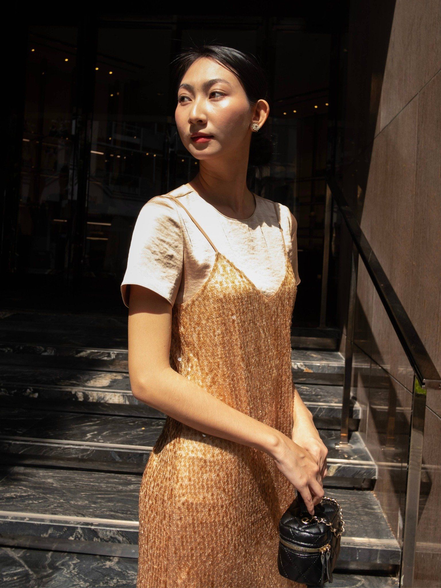  Đầm kim sa phối lụa | Mauve Sequin dress 