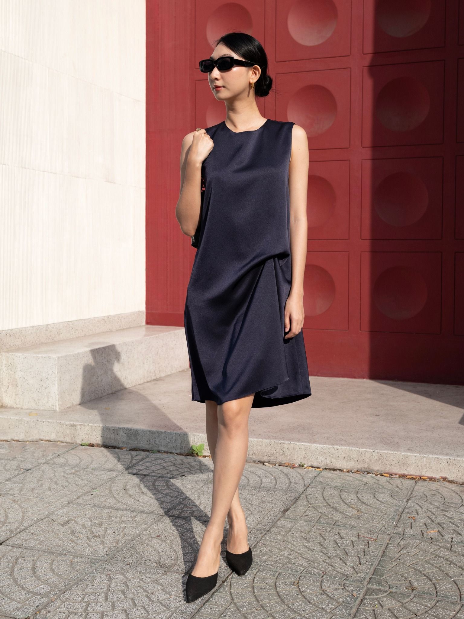  Đầm lụa cách điệu eo Mauve Gathered detail dress 