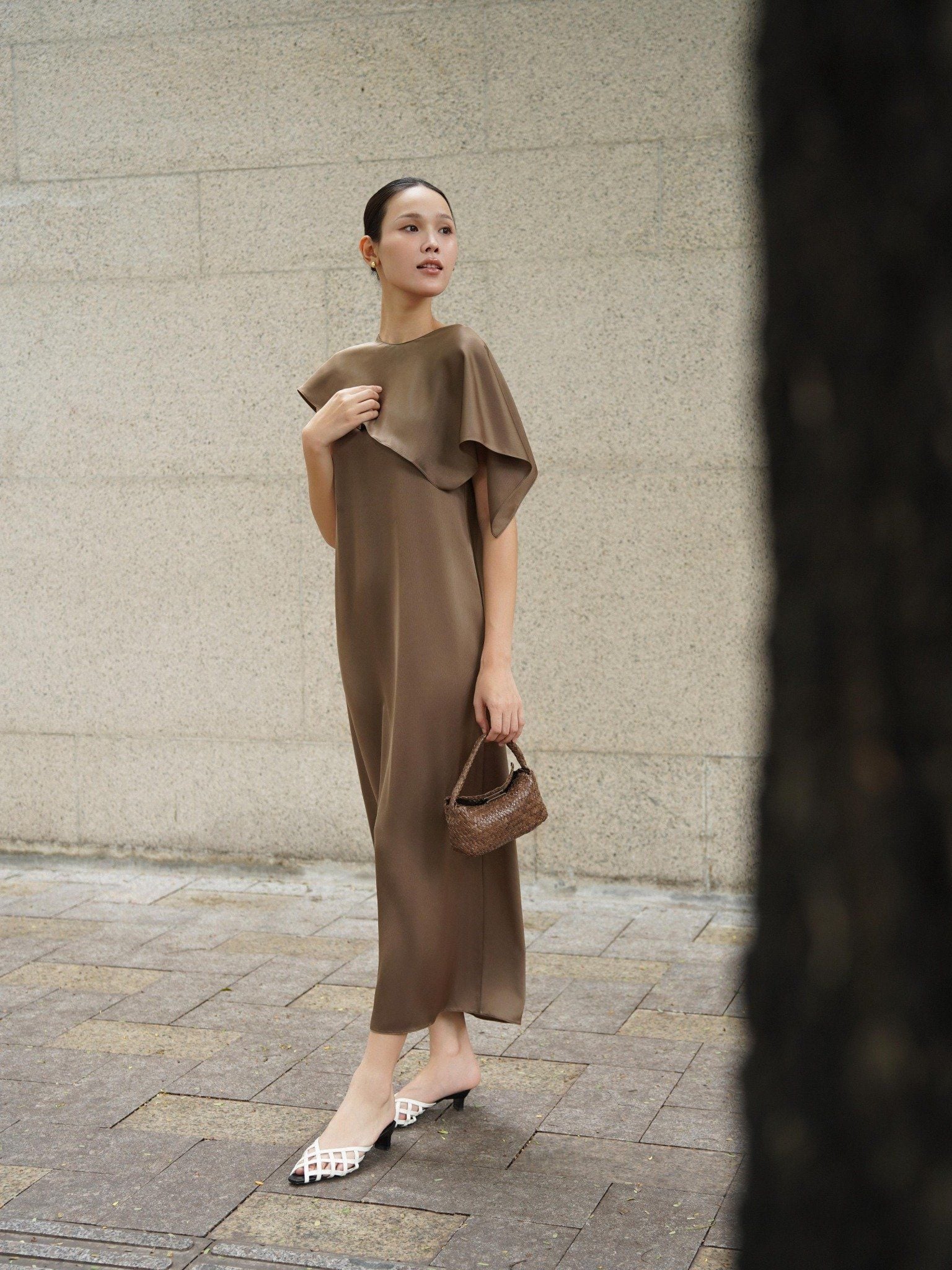  Đầm lụa dài kèm áo choàng | Mauve Cape dress 