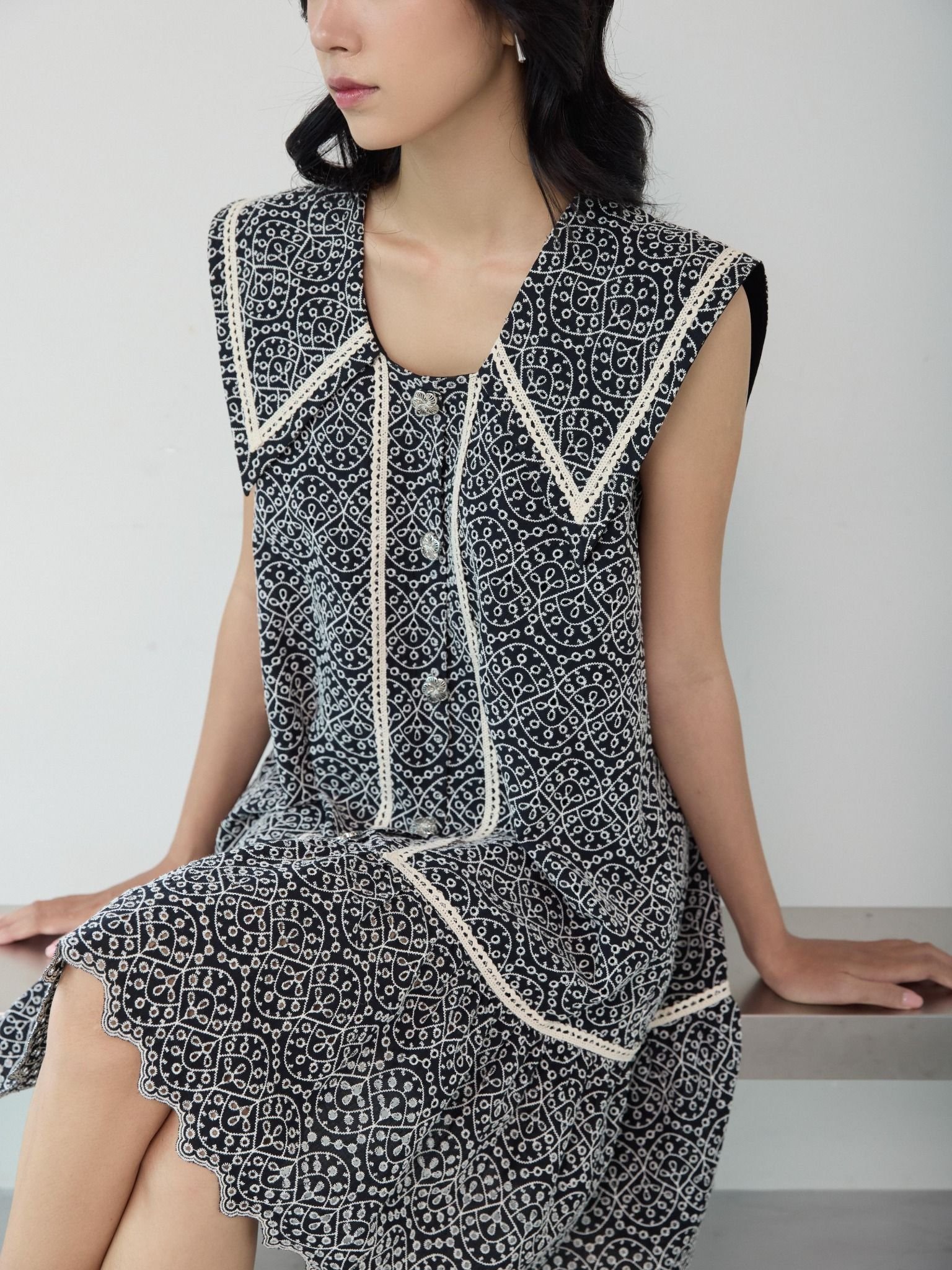  Đầm cotton thêu cổ thuỷ thủ Mauve Sailor dress 
