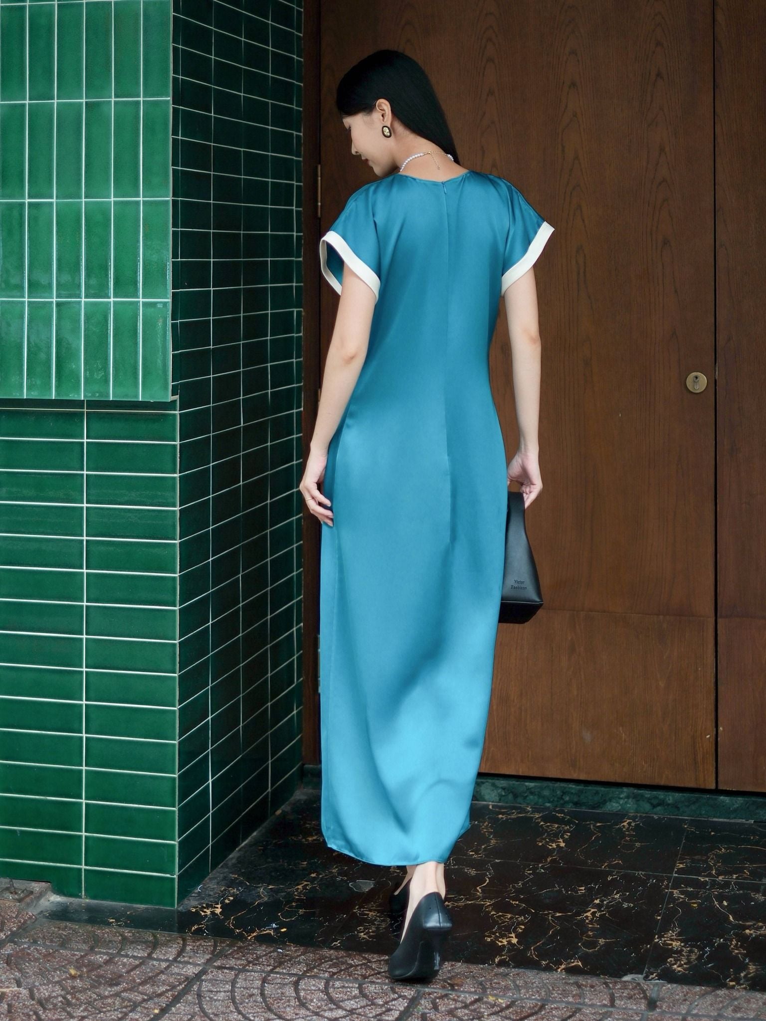  Đầm lụa phối màu tay áo | Mauve Highlight dress 