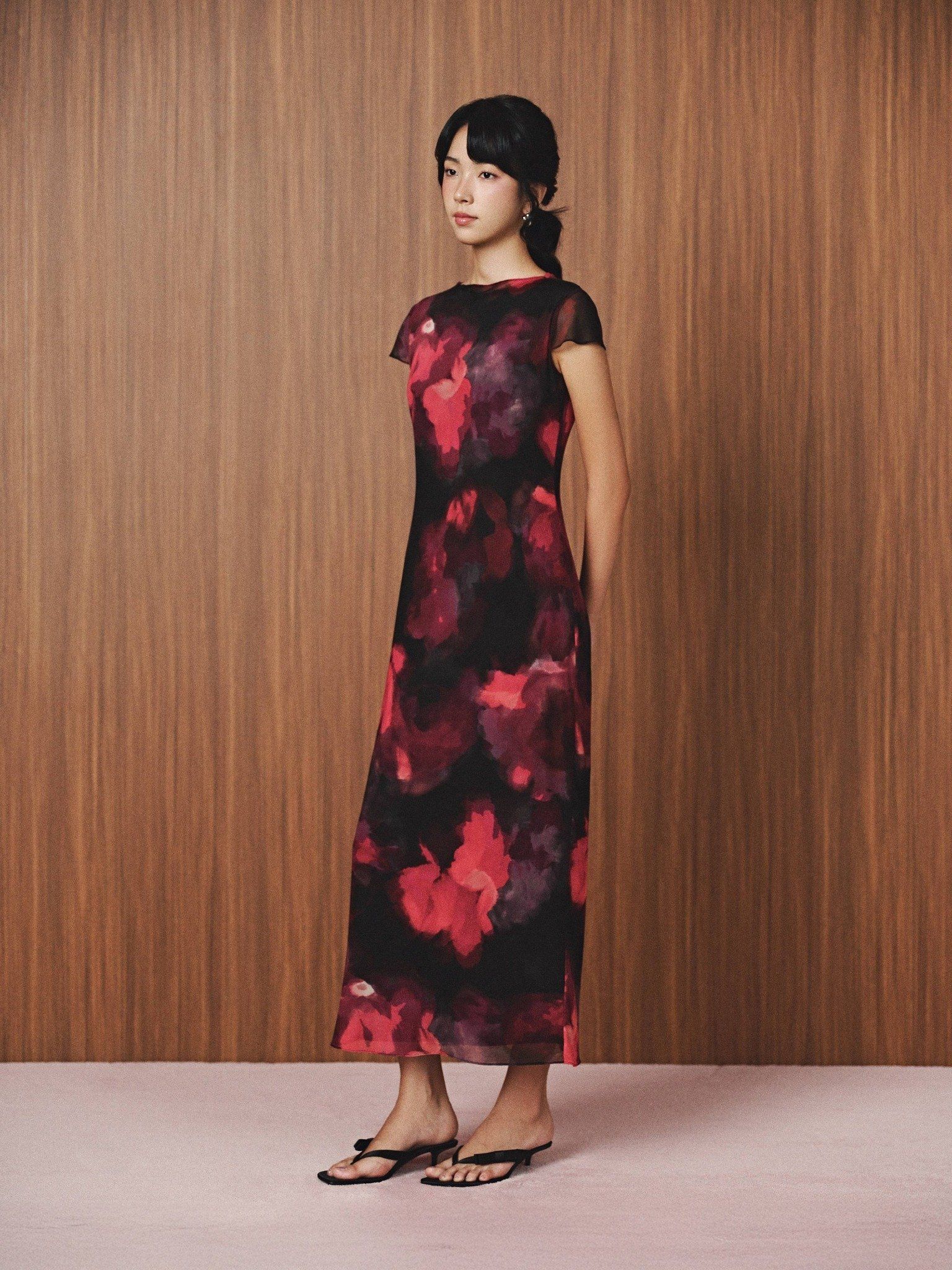  Đầm lụa phối lưới hoa | Mauve Silk Mesh dress 