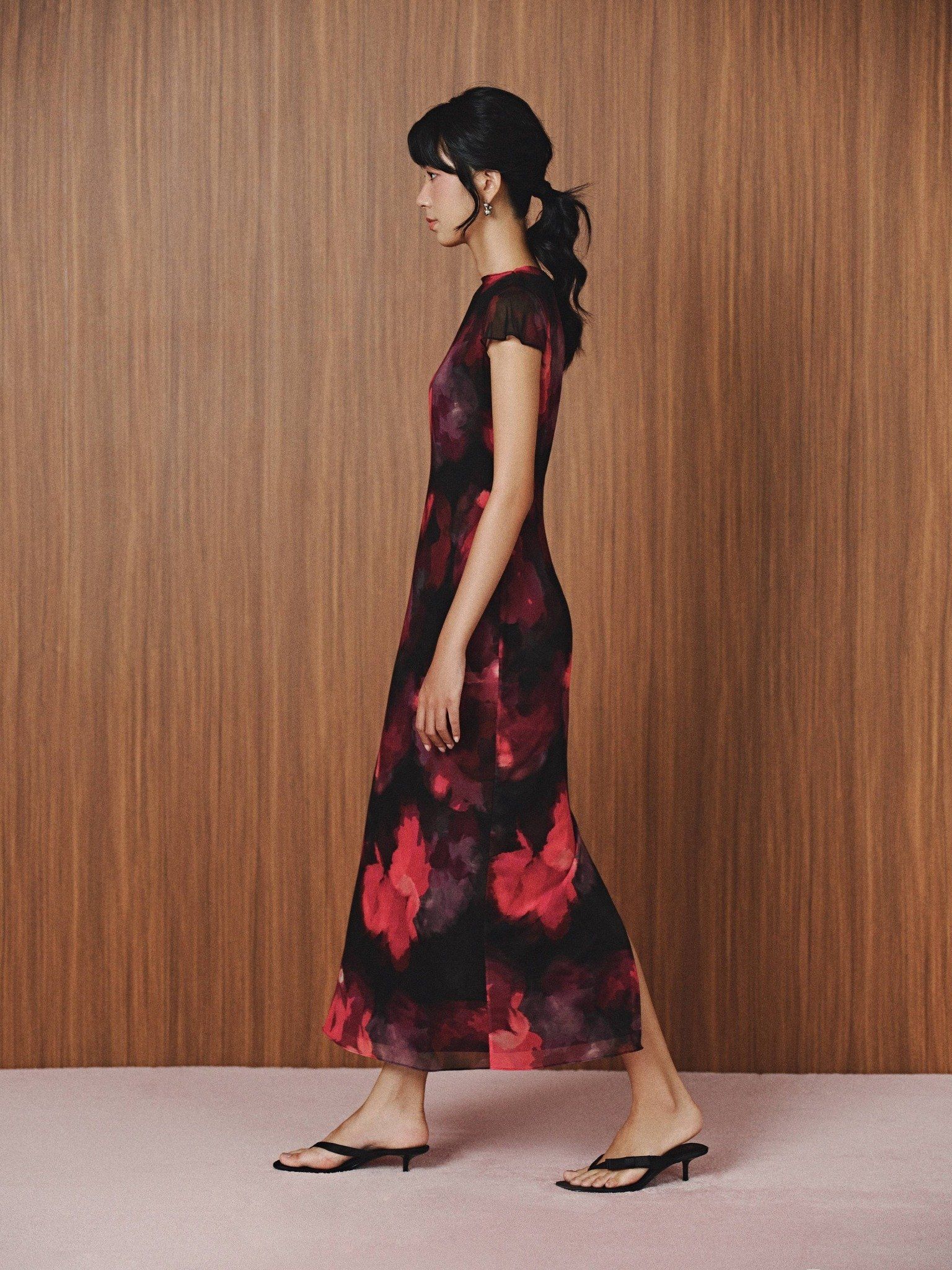  Đầm lụa phối lưới hoa | Mauve Silk Mesh dress 