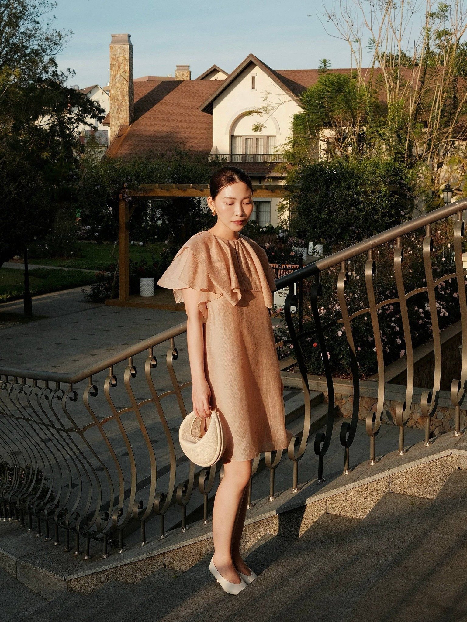  Đầm ngắn tay bèo | Mauve Ruffled Sleeves dress 